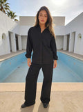 Black Oversized Shirt – Linen Effect Shirt - Summer collection - linen sets CIZARO - Cizaro Jeans