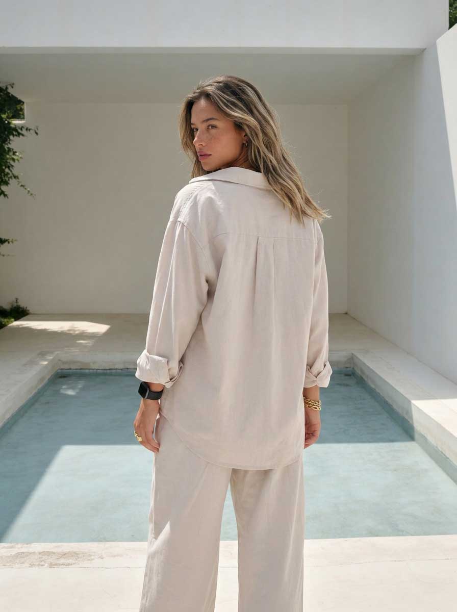 Soft Sand Oversized Shirt – Linen Effect Shirt CIZARO - Cizaro Jeans