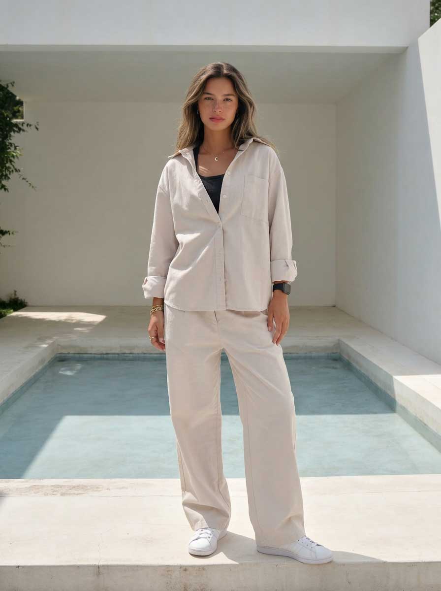 Soft Sand Oversized Shirt – Linen Effect