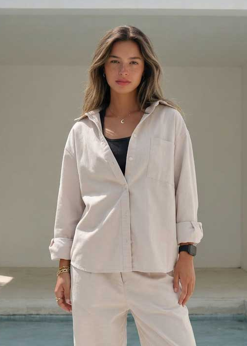 Soft Sand Oversized Shirt – Linen Effect Shirt CIZARO - Cizaro Jeans