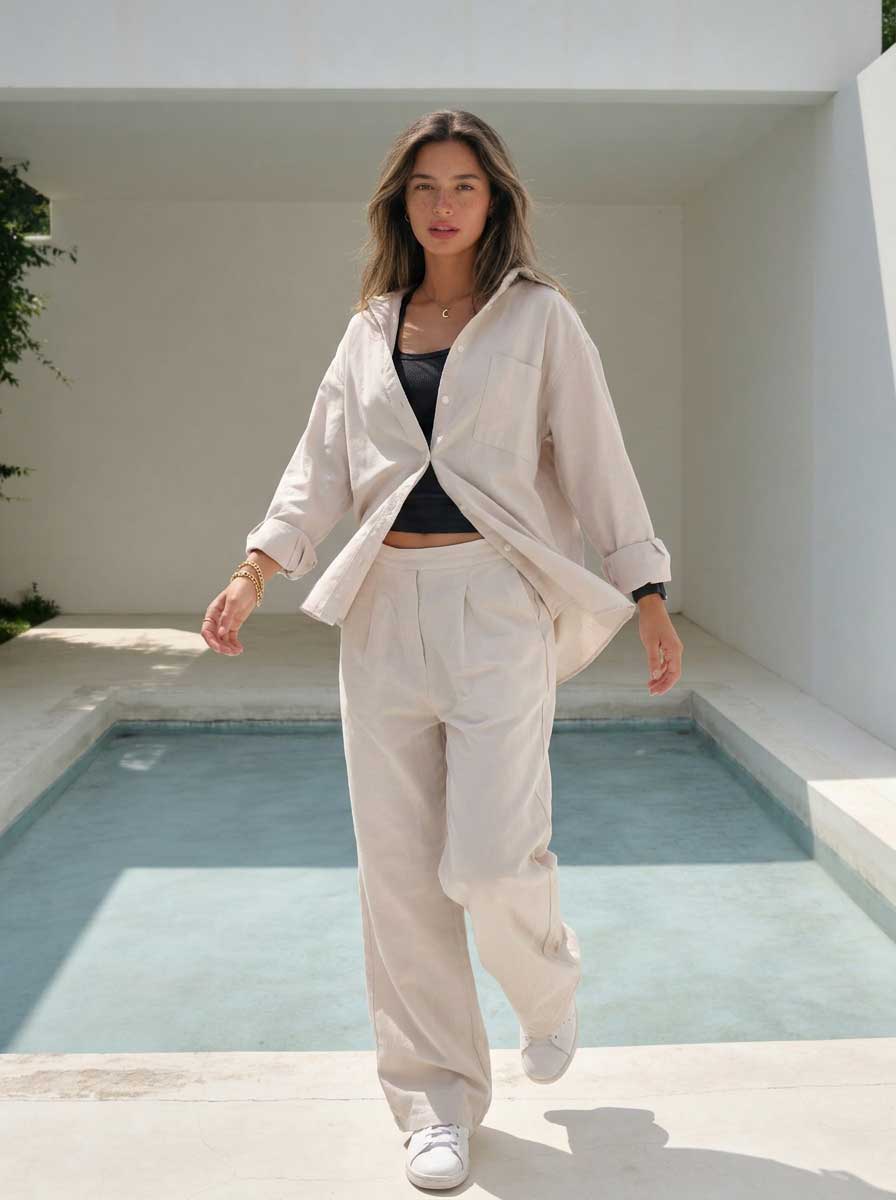 Soft Sand Oversized Shirt – Linen Effect Shirt CIZARO - Cizaro Jeans