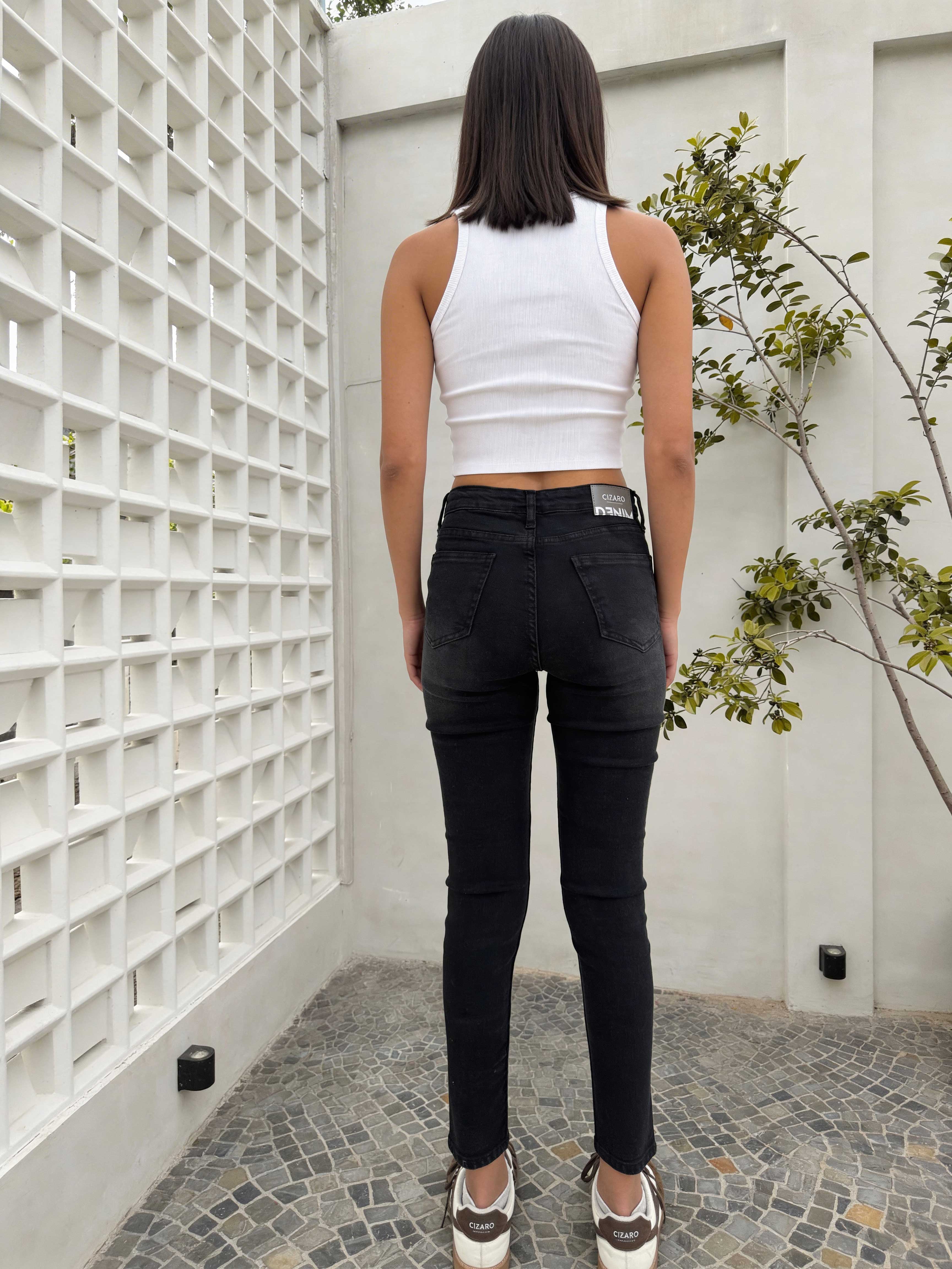 Skinny – High-Waist Washed Black Jeans Skinny CIZARO - Cizaro Jeans