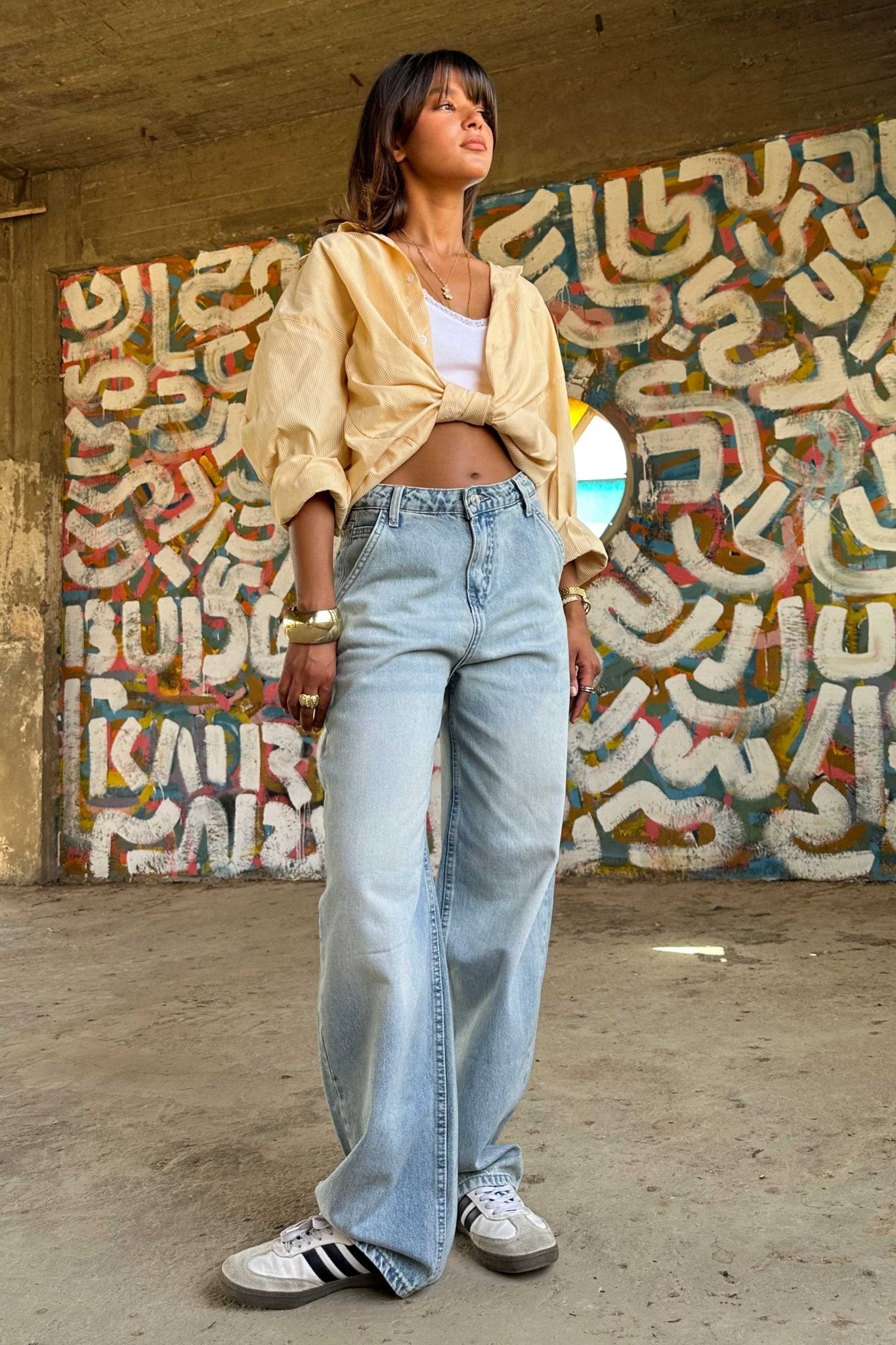 Skater - High-Waist Iced Acid Vintage Blue Jeans Skater CIZARO - Cizaro Jeans