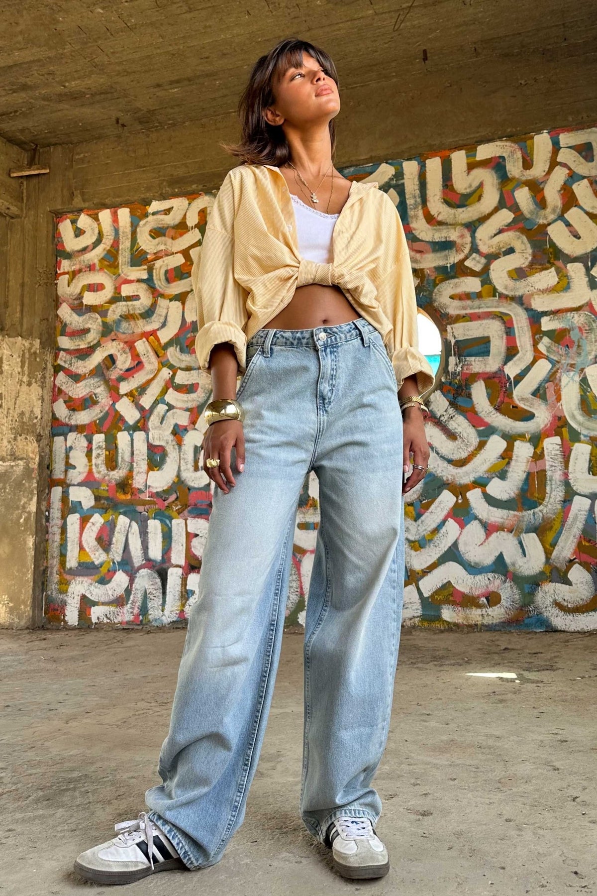 Skater - High-Waist Iced Acid Vintage Blue Jeans Skater CIZARO - Cizaro Jeans