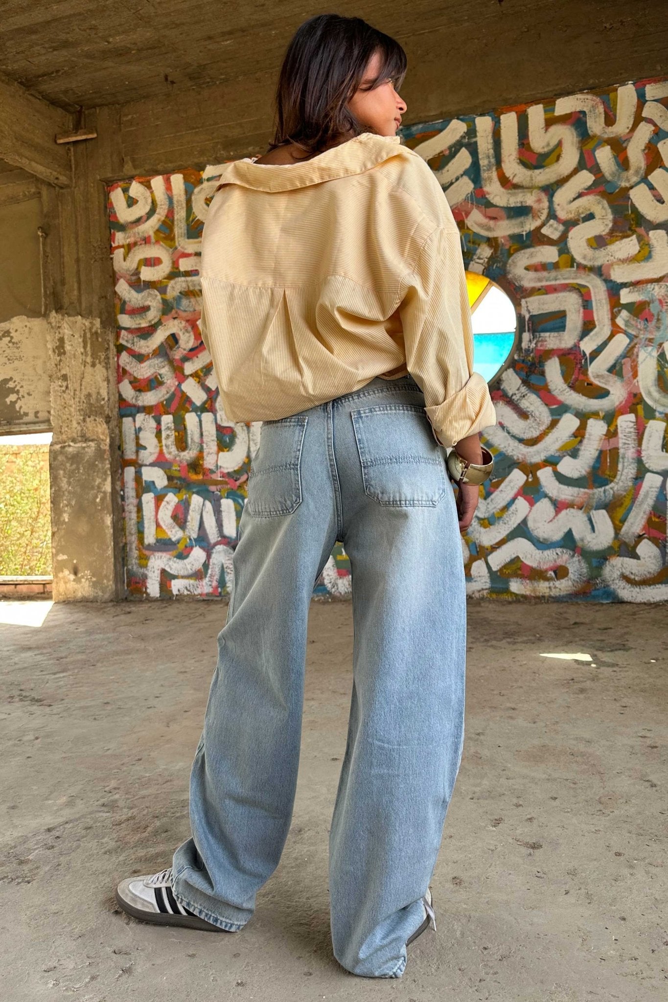 Skater - High-Waist Iced Acid Vintage Blue Jeans skater CIZARO - Cizaro Jeans