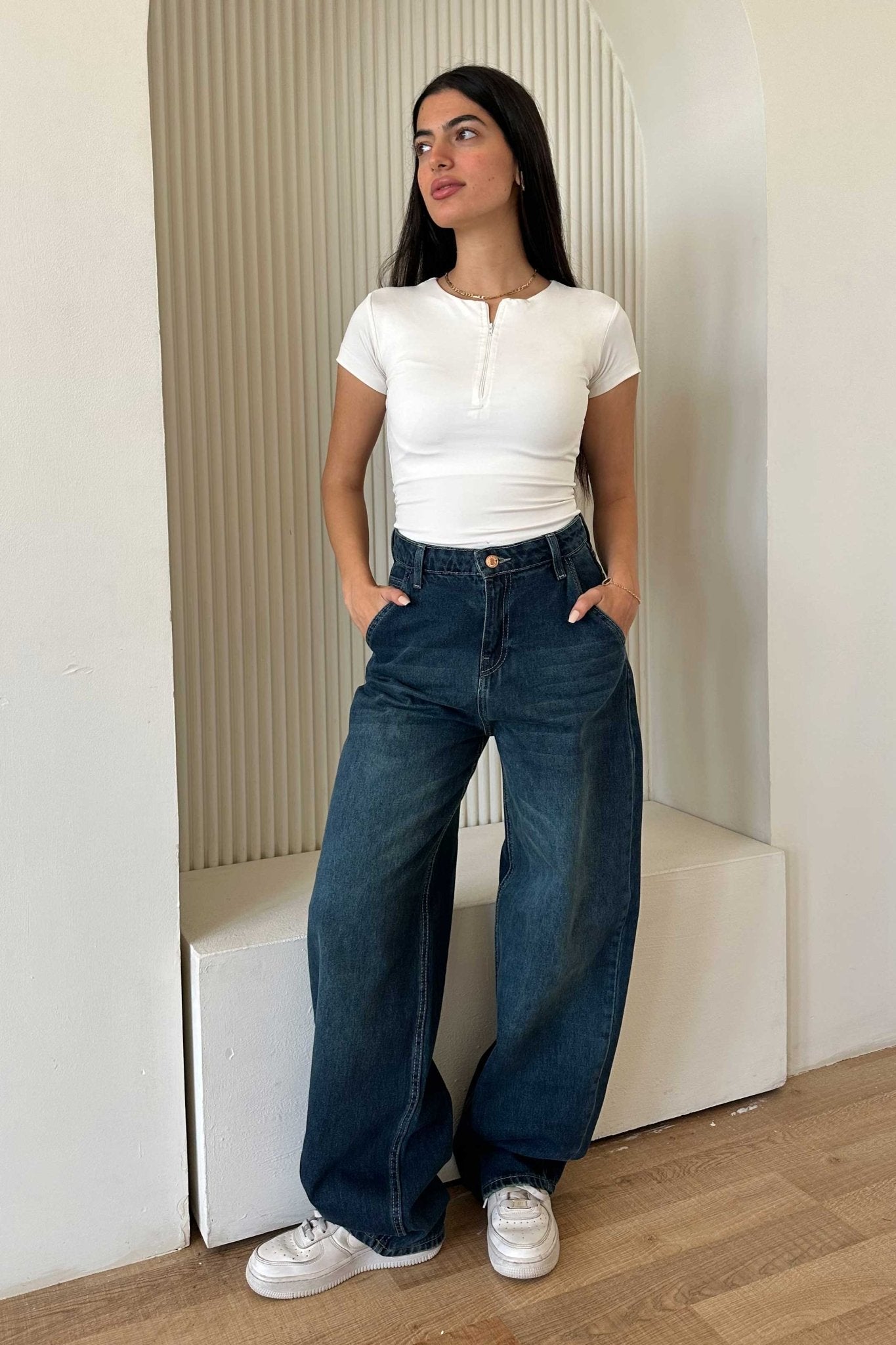 Skater – Mid Rise Deep Vintage Green Jeans Skater CIZARO - Cizaro Jeans