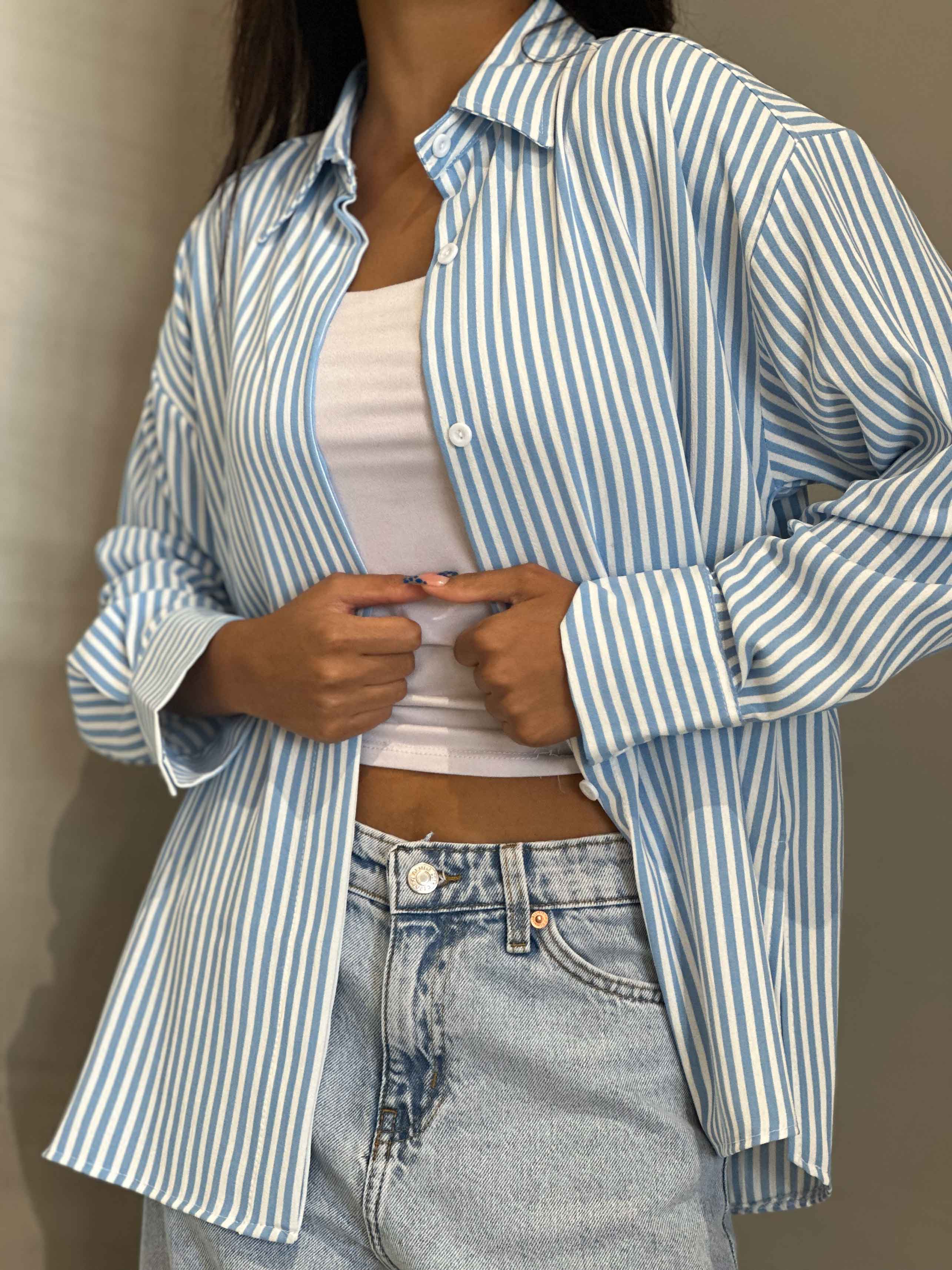 Shirt - Light Blue/White Striped. New Line CIZARO    - Cizaro Jeans