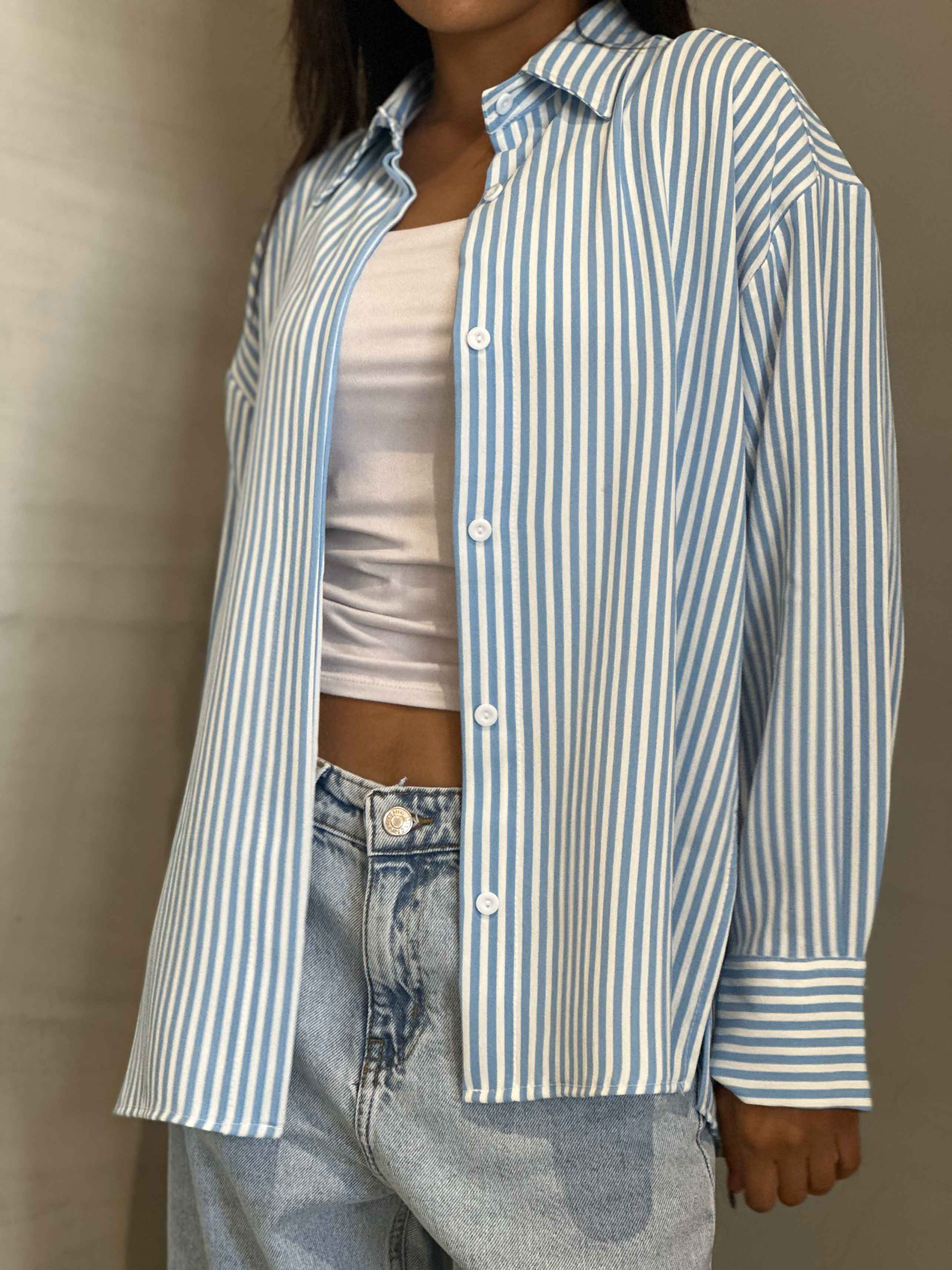 Shirt - Light Blue/White Striped. New Line CIZARO    - Cizaro Jeans