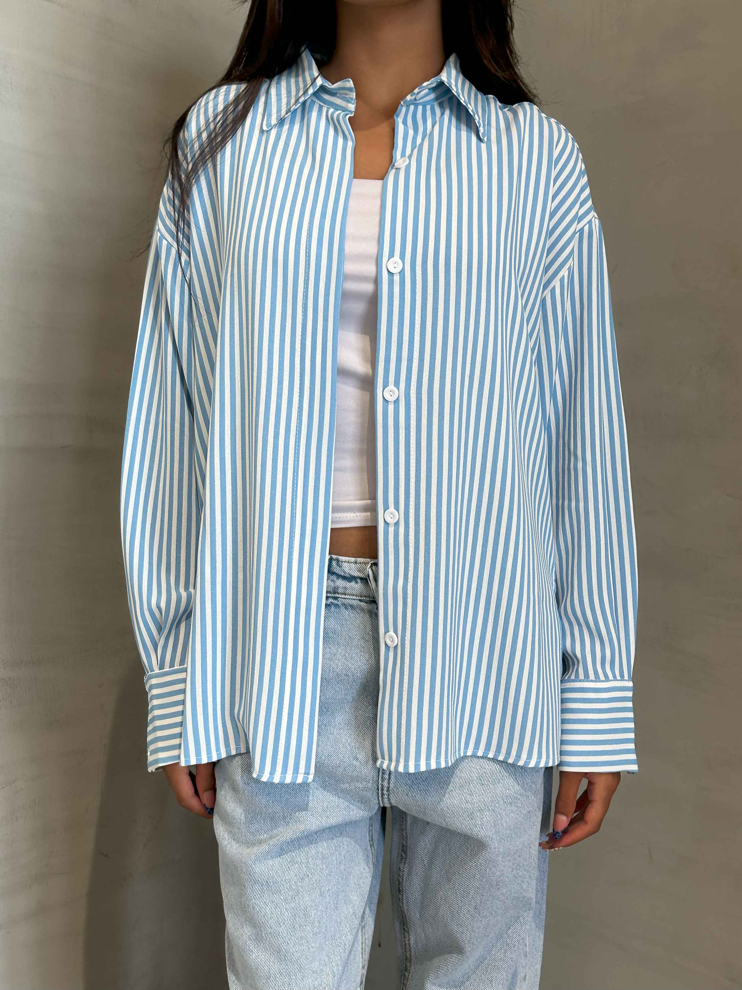 Shirt - Light Blue/White Striped. New Line CIZARO    - Cizaro Jeans