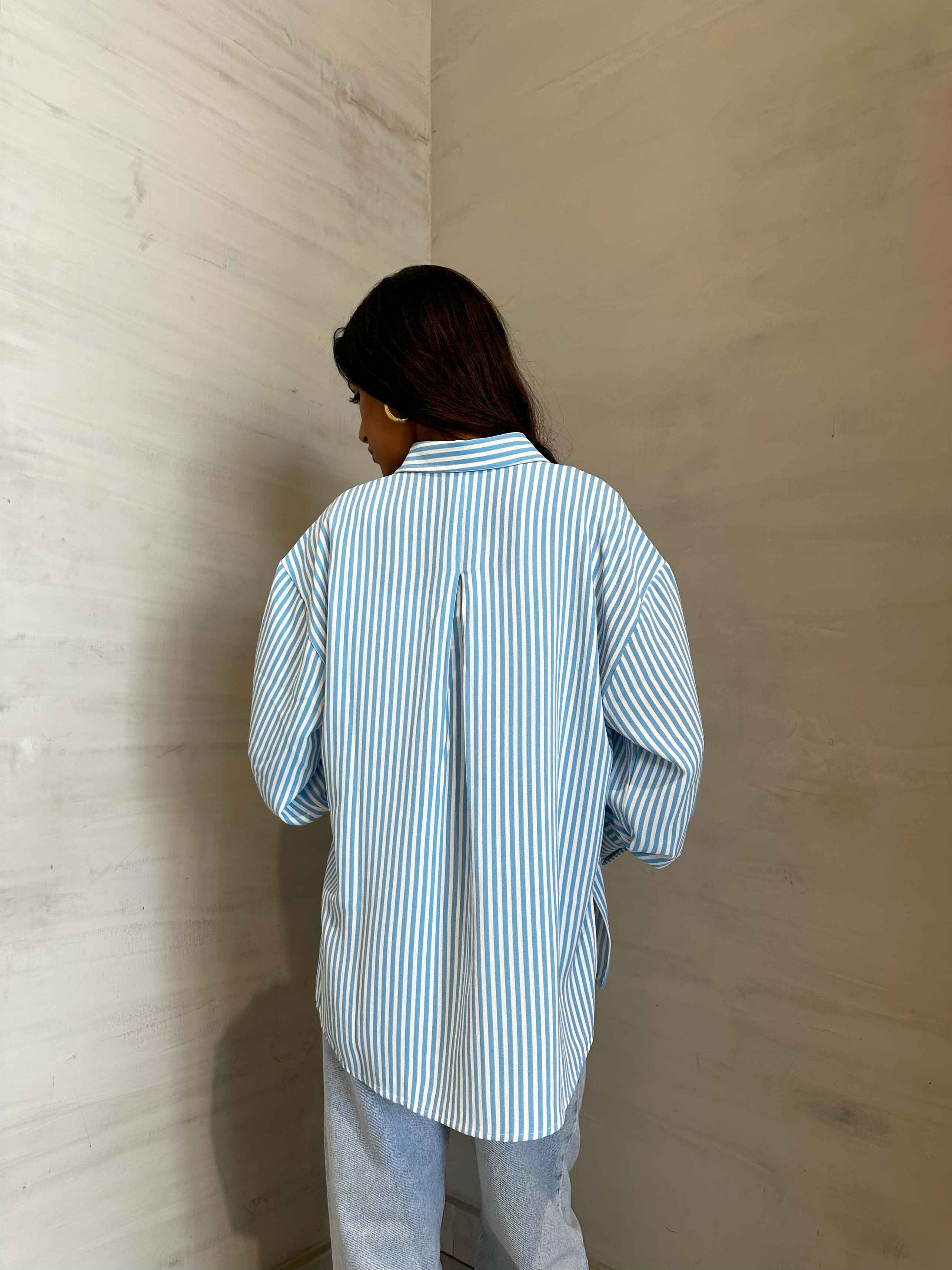 Shirt - Light Blue/White Striped. New Line CIZARO    - Cizaro Jeans