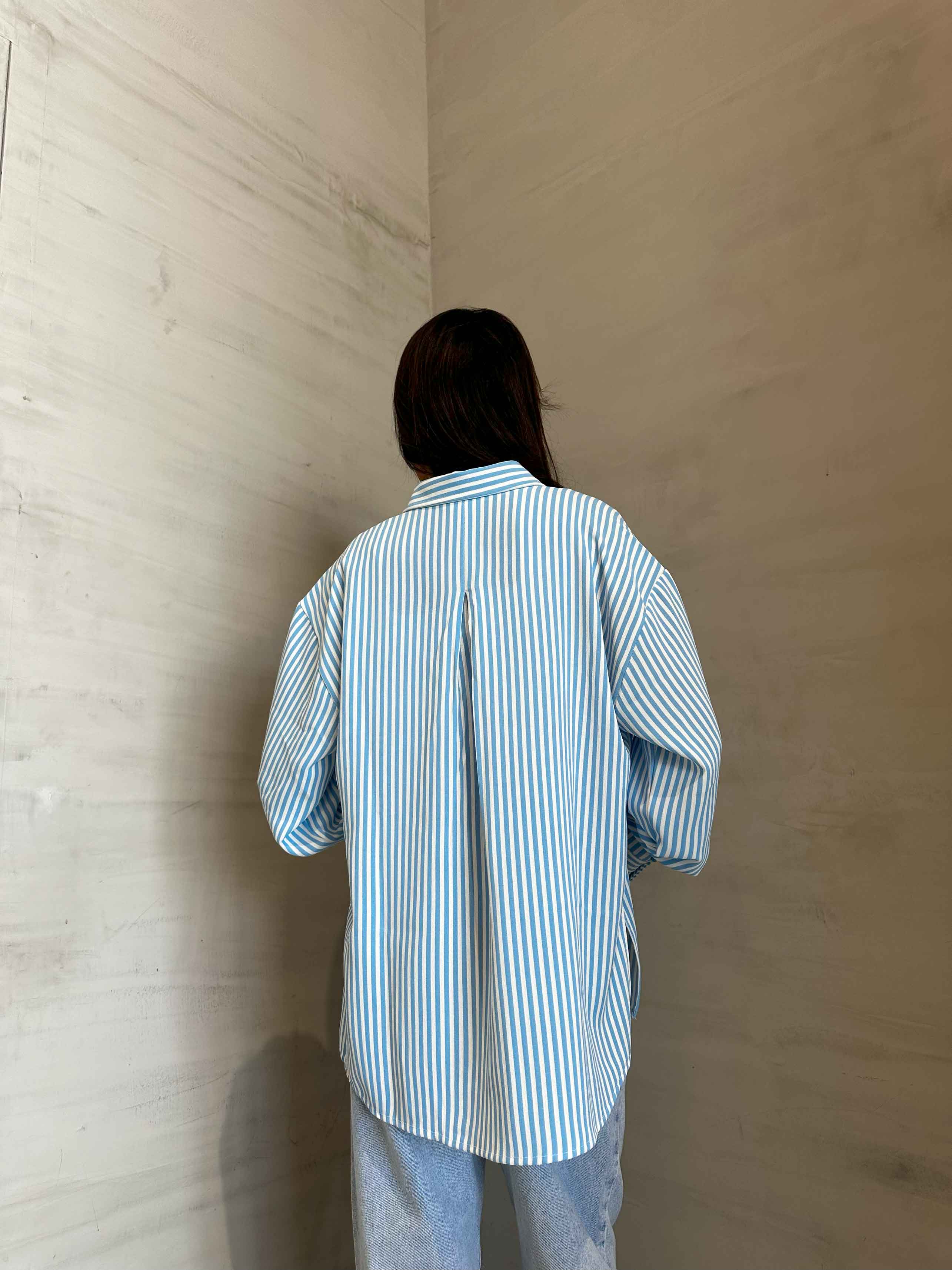 Shirt - Light Blue/White Striped. New Line CIZARO    - Cizaro Jeans