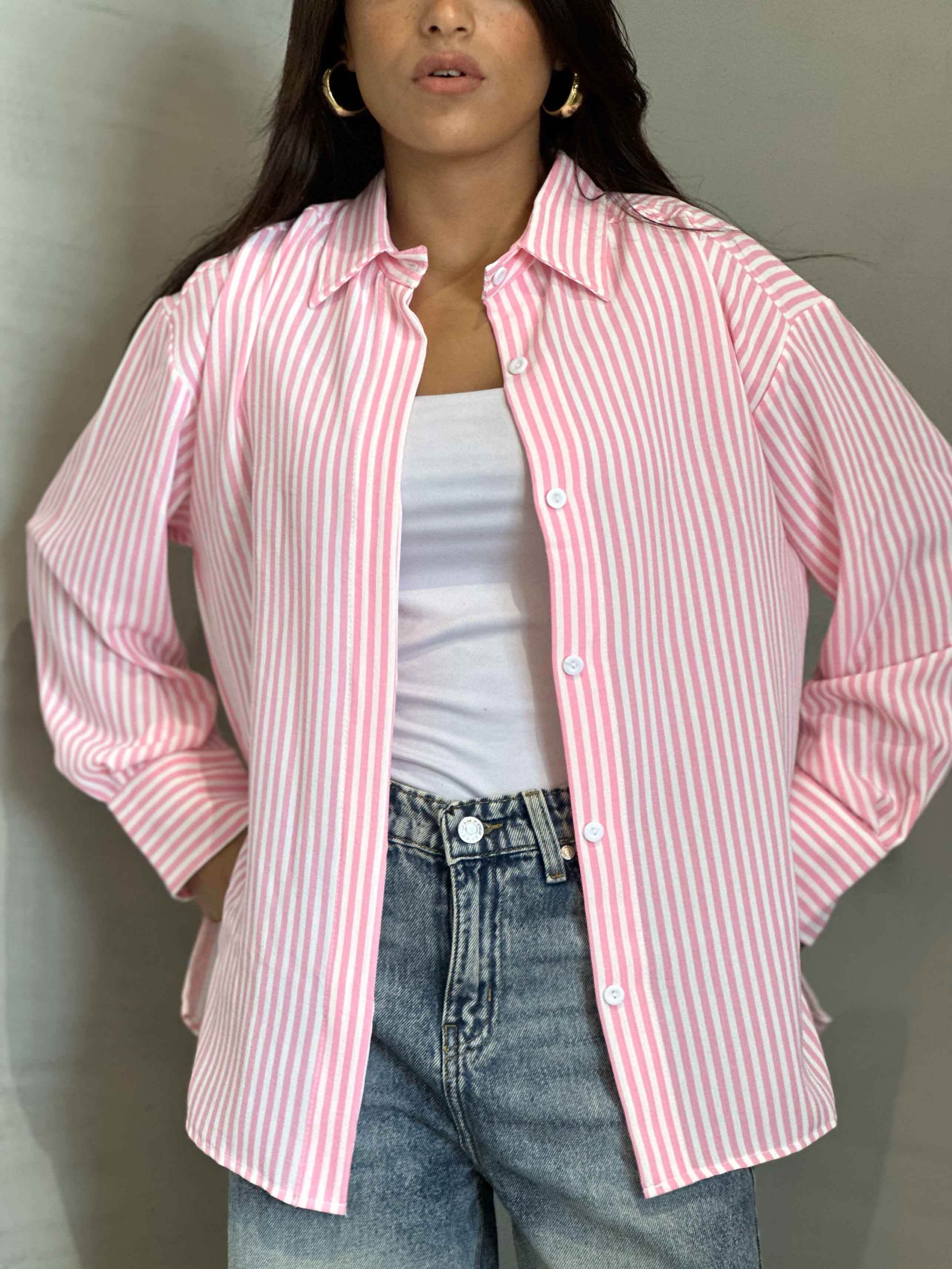 Shirt - Pink/White Striped. New Line CIZARO    - Cizaro Jeans