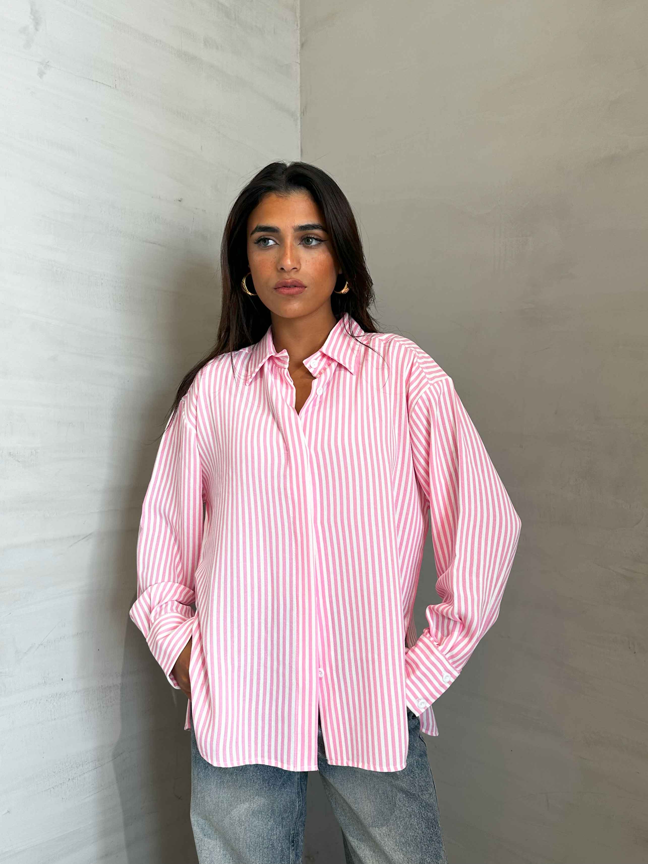 Shirt - Pink/White Striped. New Line CIZARO    - Cizaro Jeans