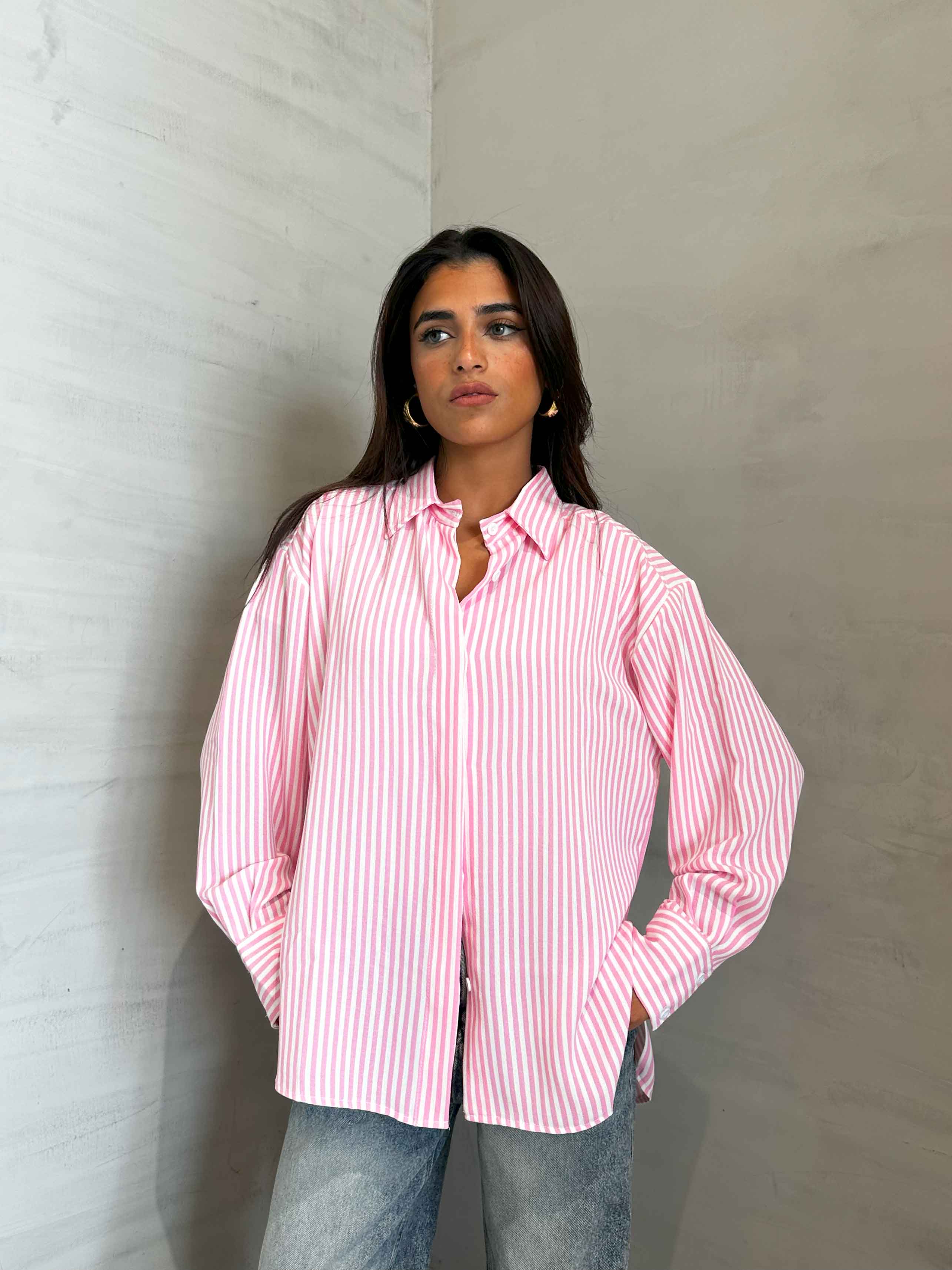 Shirt - Pink/White Striped. New Line CIZARO    - Cizaro Jeans