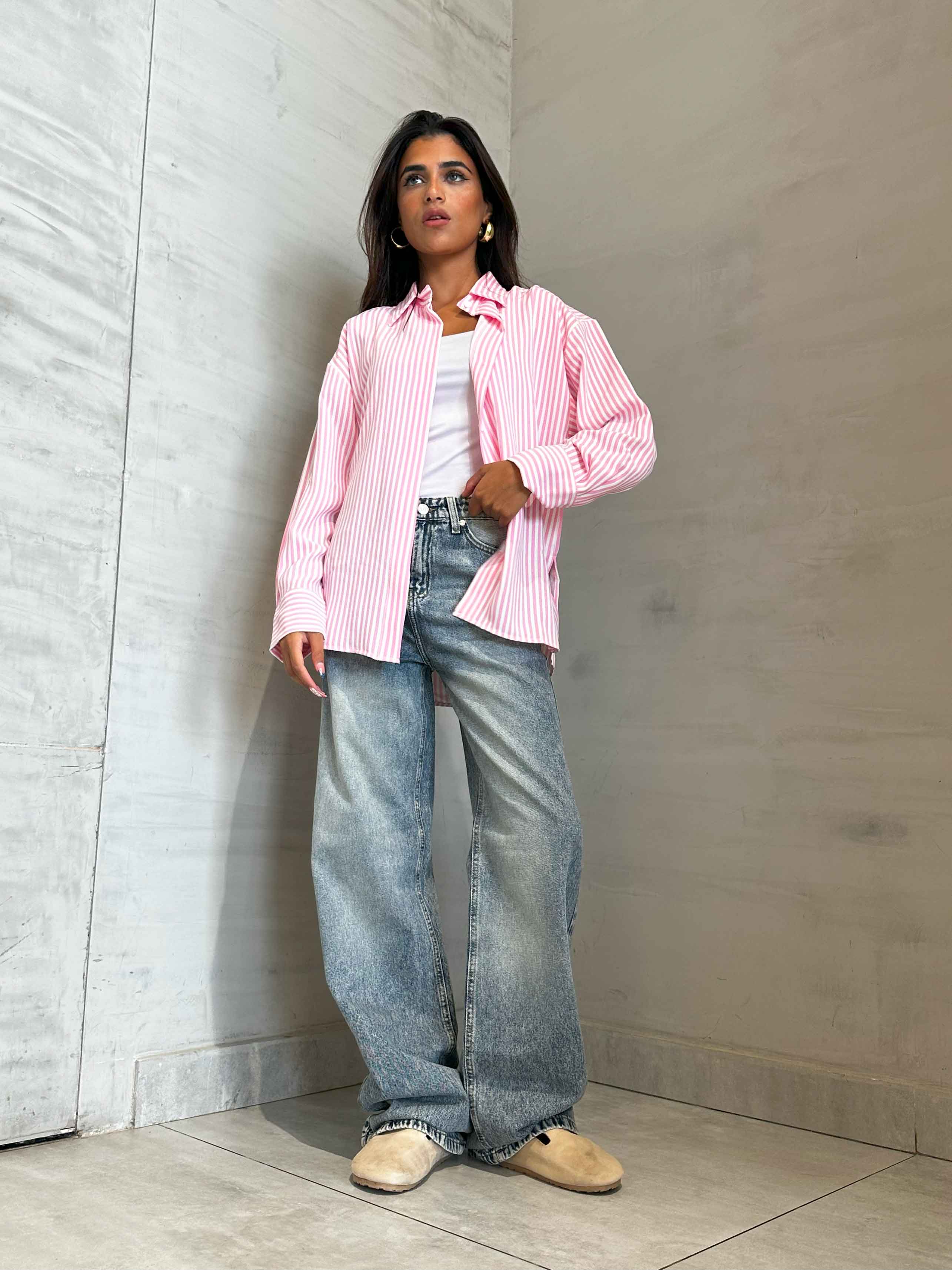 Shirt - Pink/White Striped. New Line CIZARO    - Cizaro Jeans