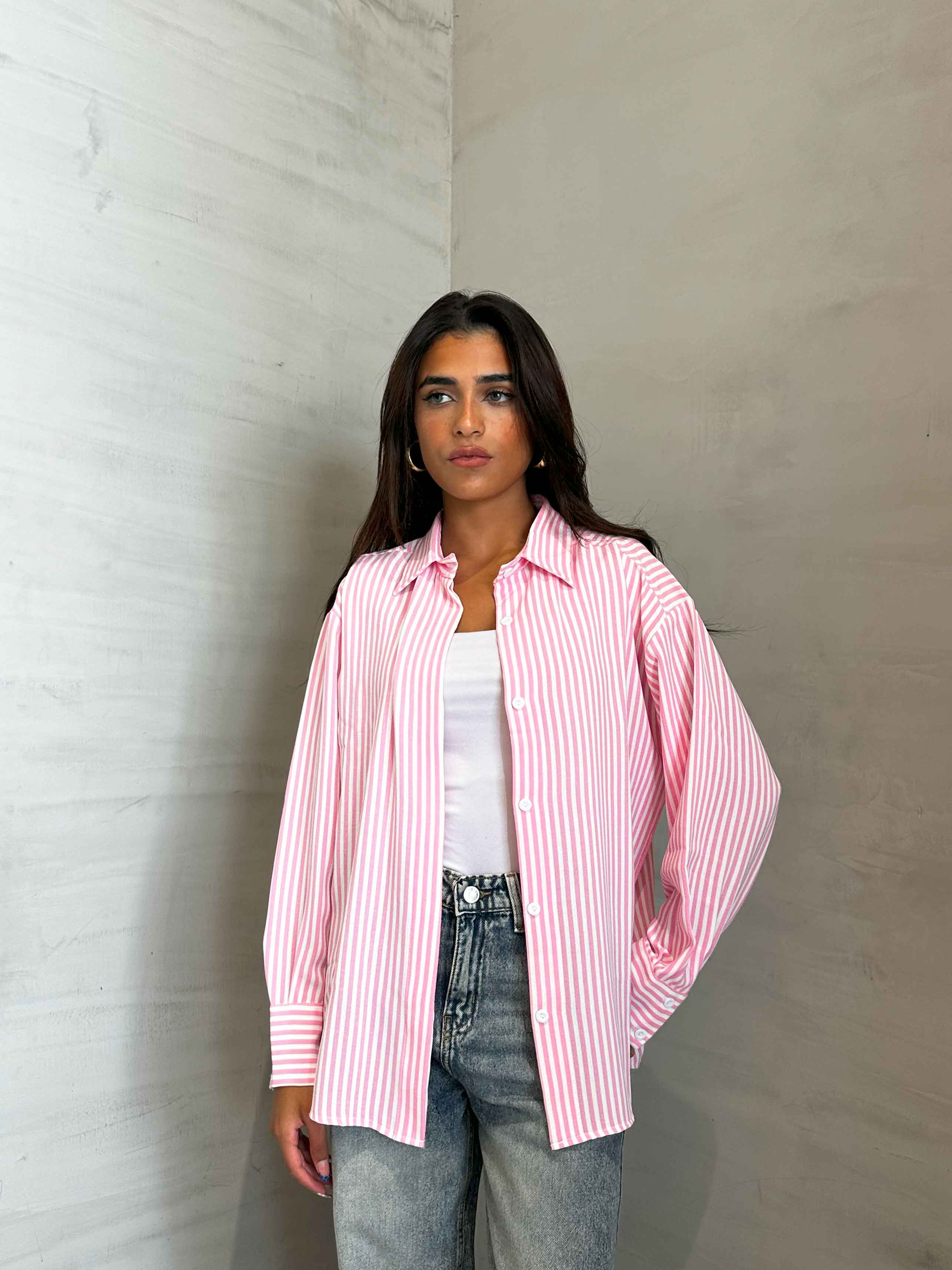 Shirt - Pink/White Striped. New Line CIZARO    - Cizaro Jeans