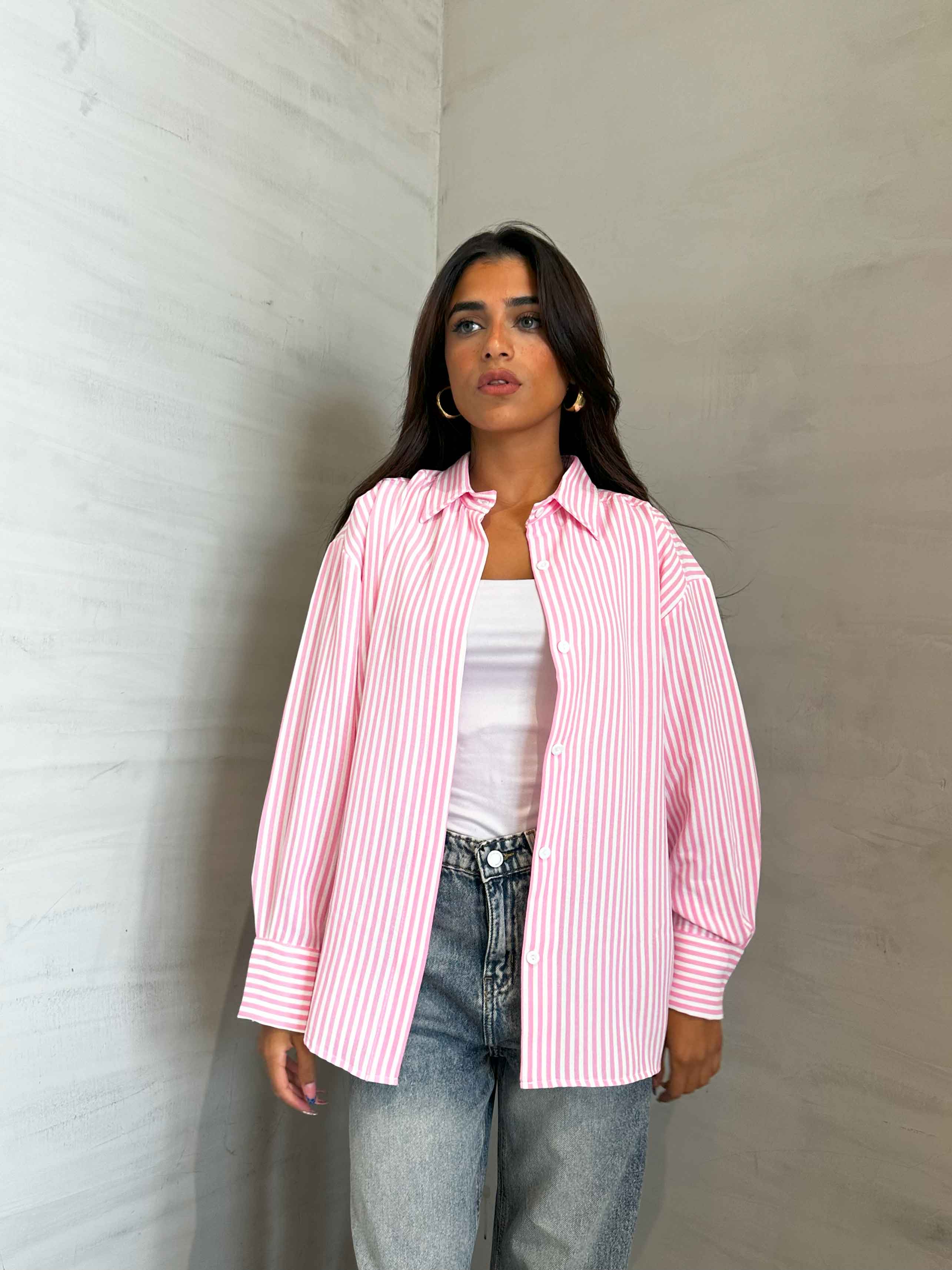 Shirt - Pink/White Striped. New Line CIZARO    - Cizaro Jeans