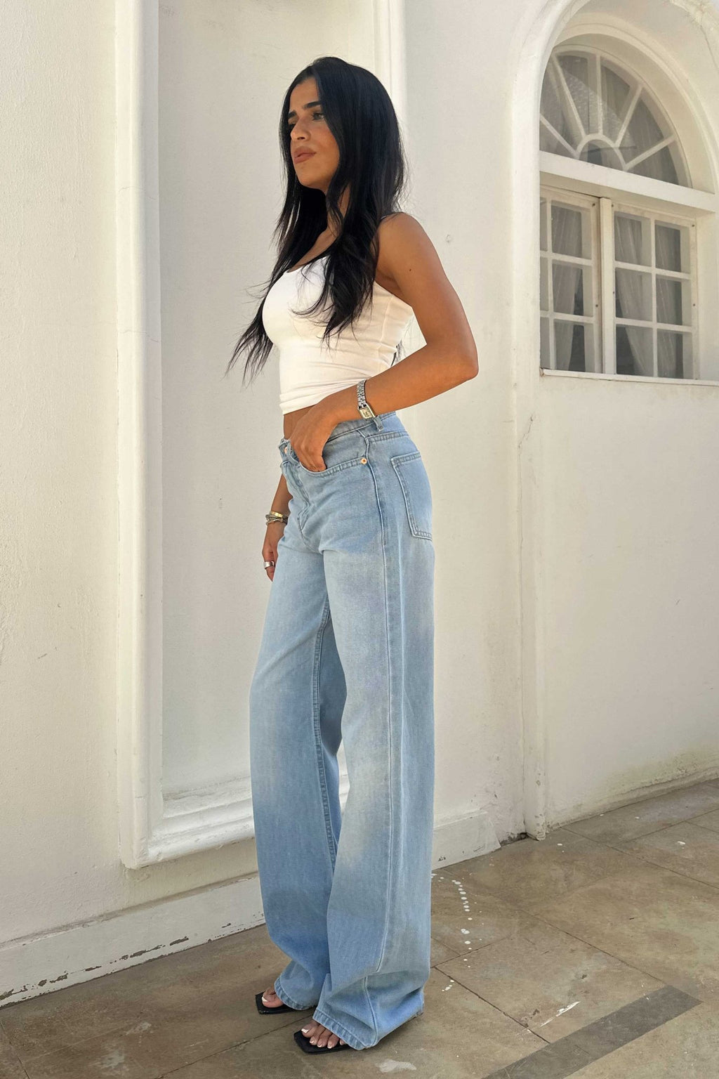Straight - High Waist Bright Blue Jeans Straight CIZARO - Cizaro Jeans