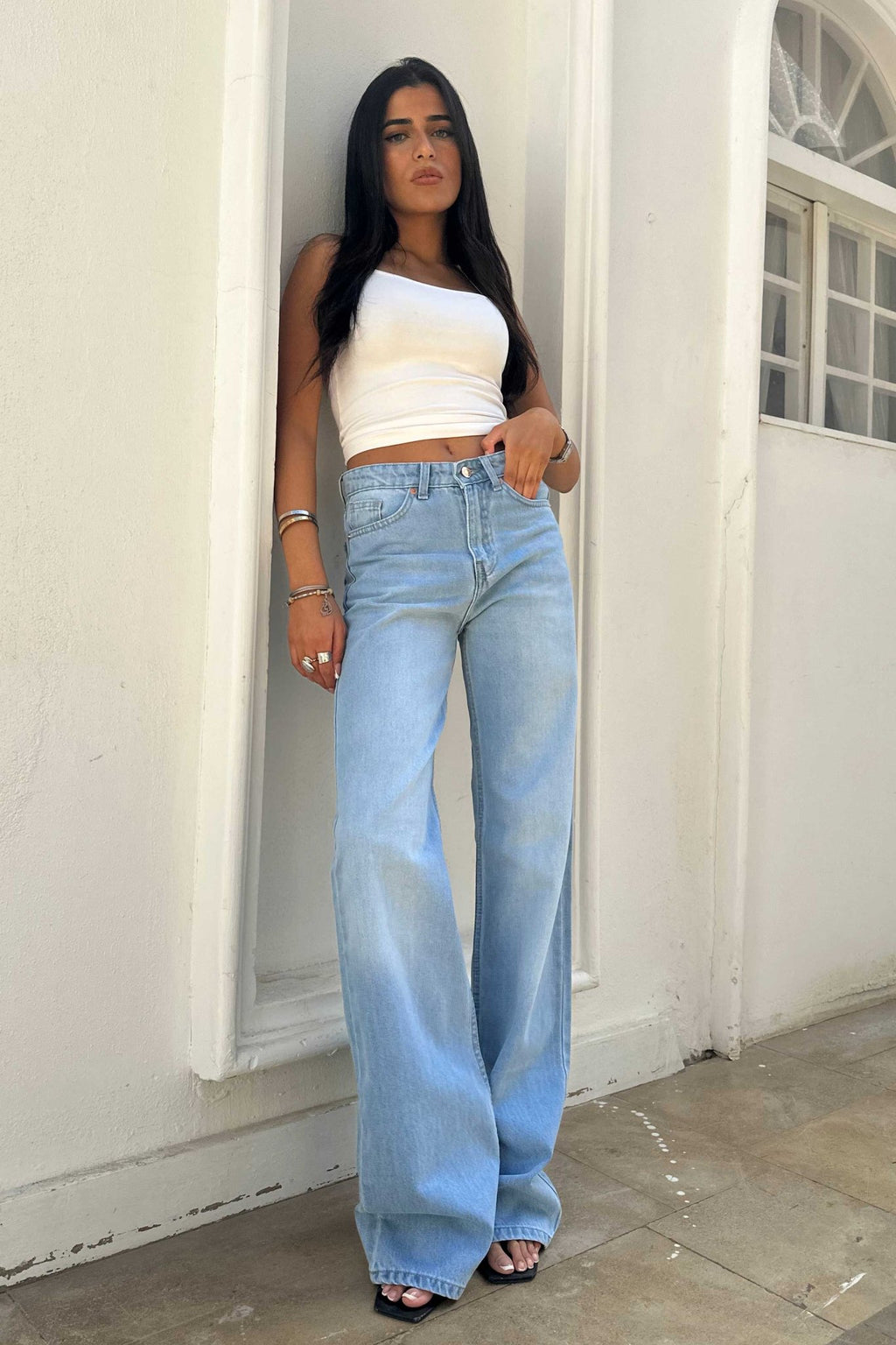 Straight - High Waist Bright Blue Jeans Straight CIZARO - Cizaro Jeans