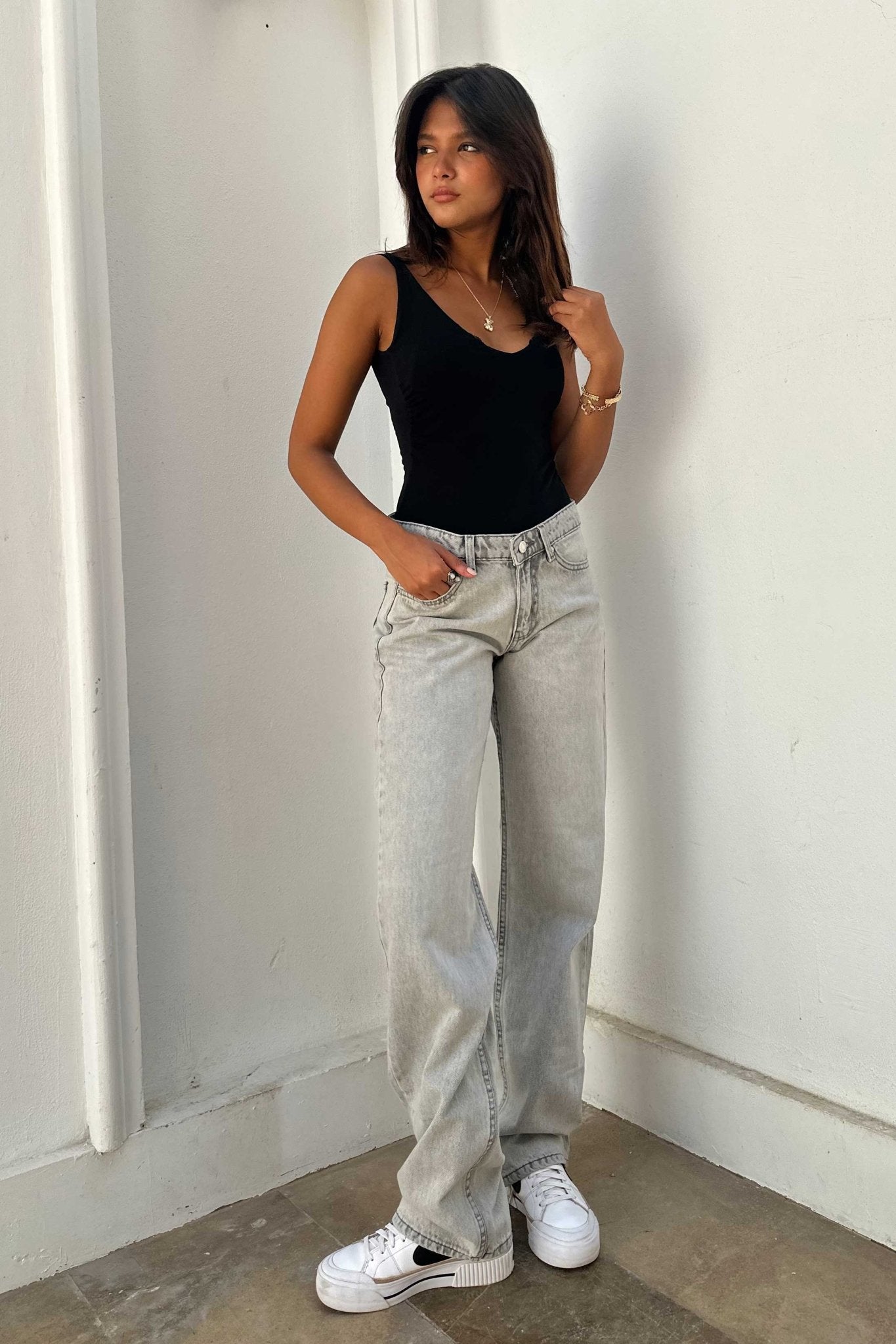 Straight – Low Waist Light Grey Jeans Straight-Leg CIZARO - Cizaro Jeans