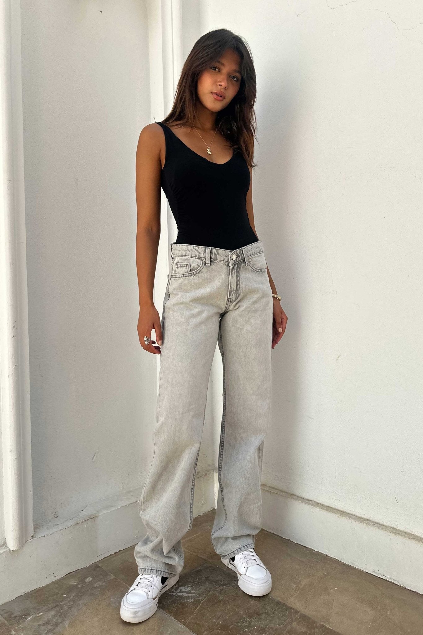 Straight – Low Waist Light Grey Jeans Straight-Leg CIZARO - Cizaro Jeans