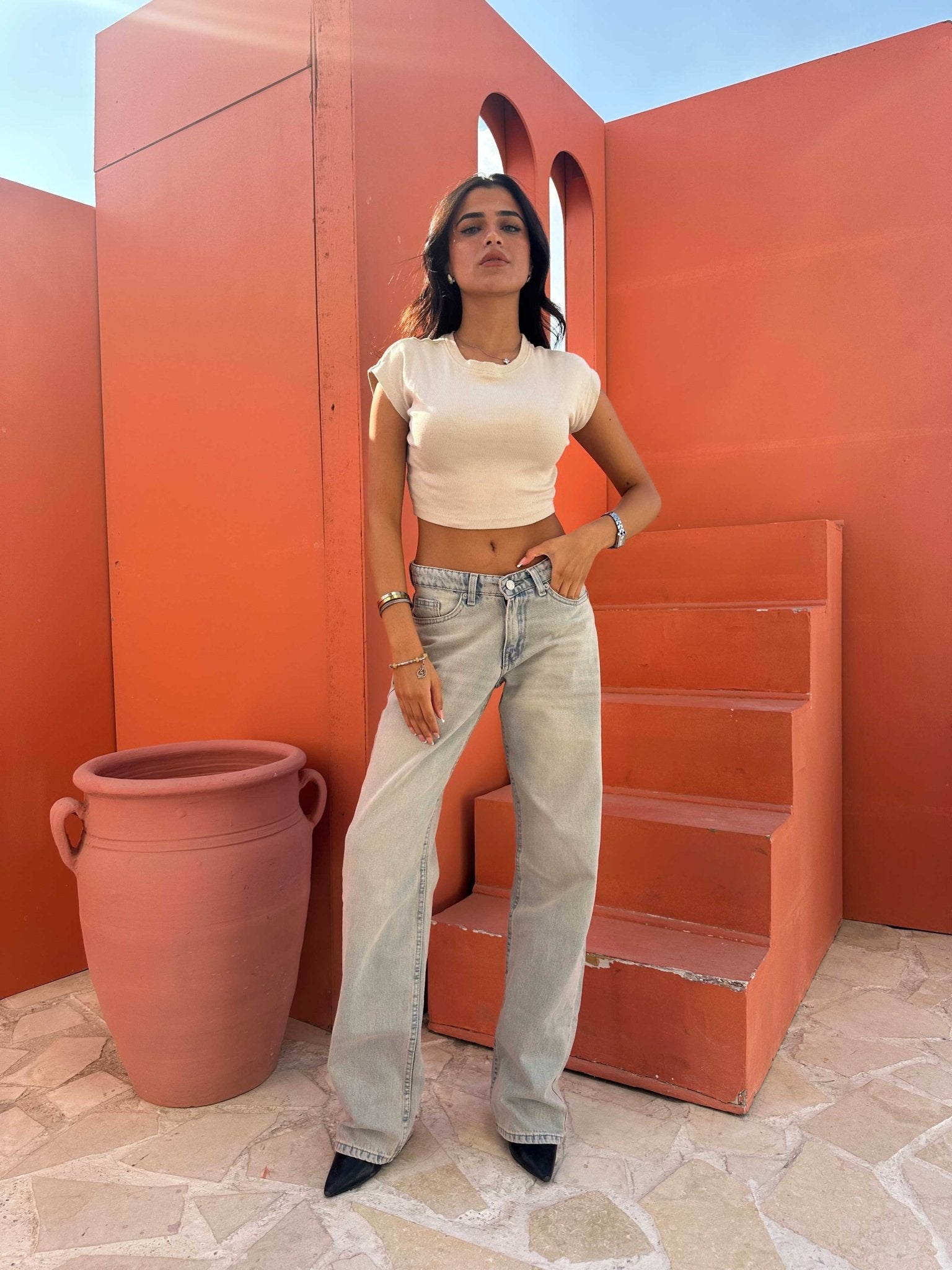 Straight – Low Waist Vintage Sand Blue Jeans Mom-Fit CIZARO - Cizaro Jeans