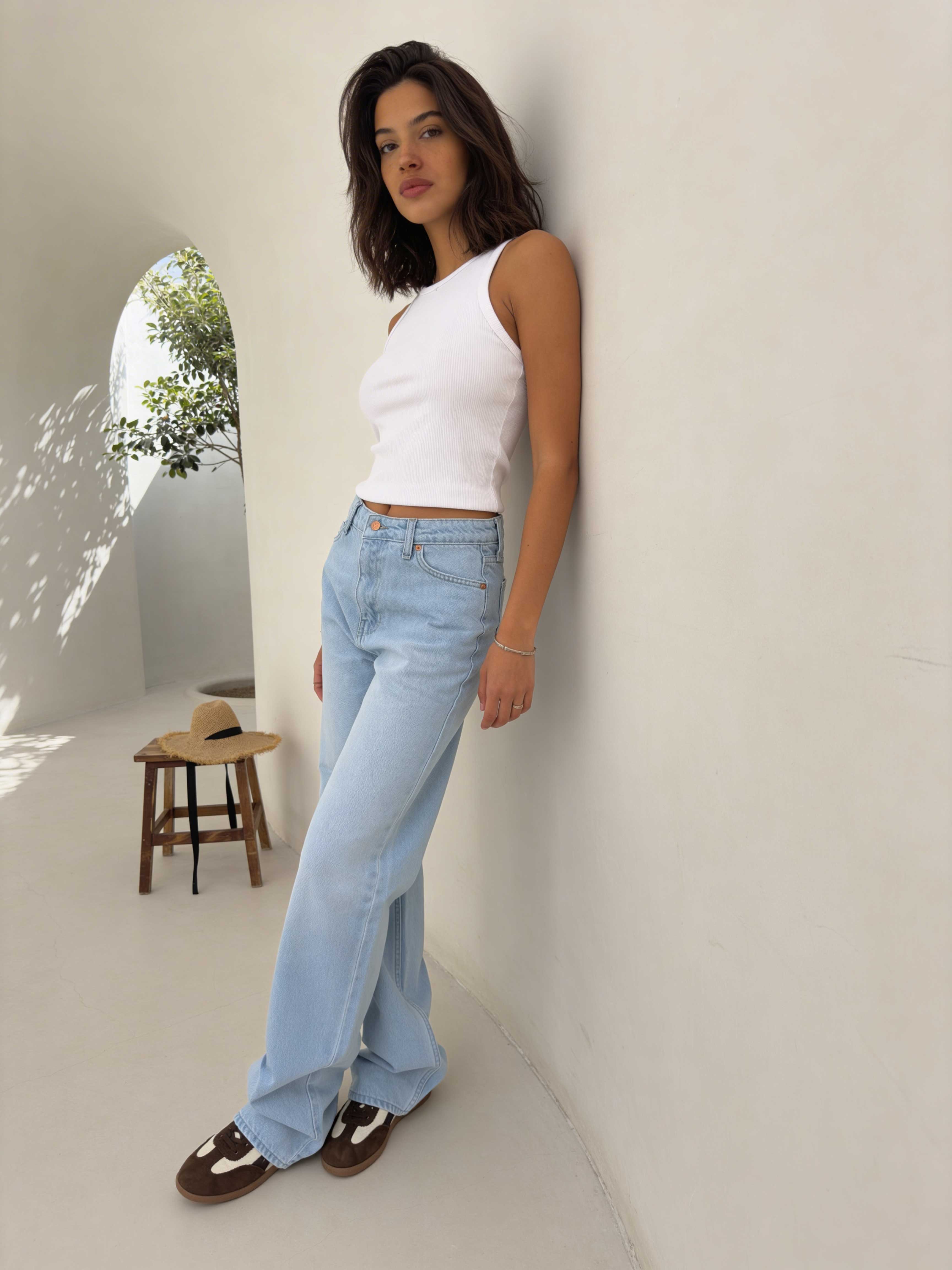 Straight – High-Waist Bleach Blue Jeans Straight CIZARO - Cizaro Jeans