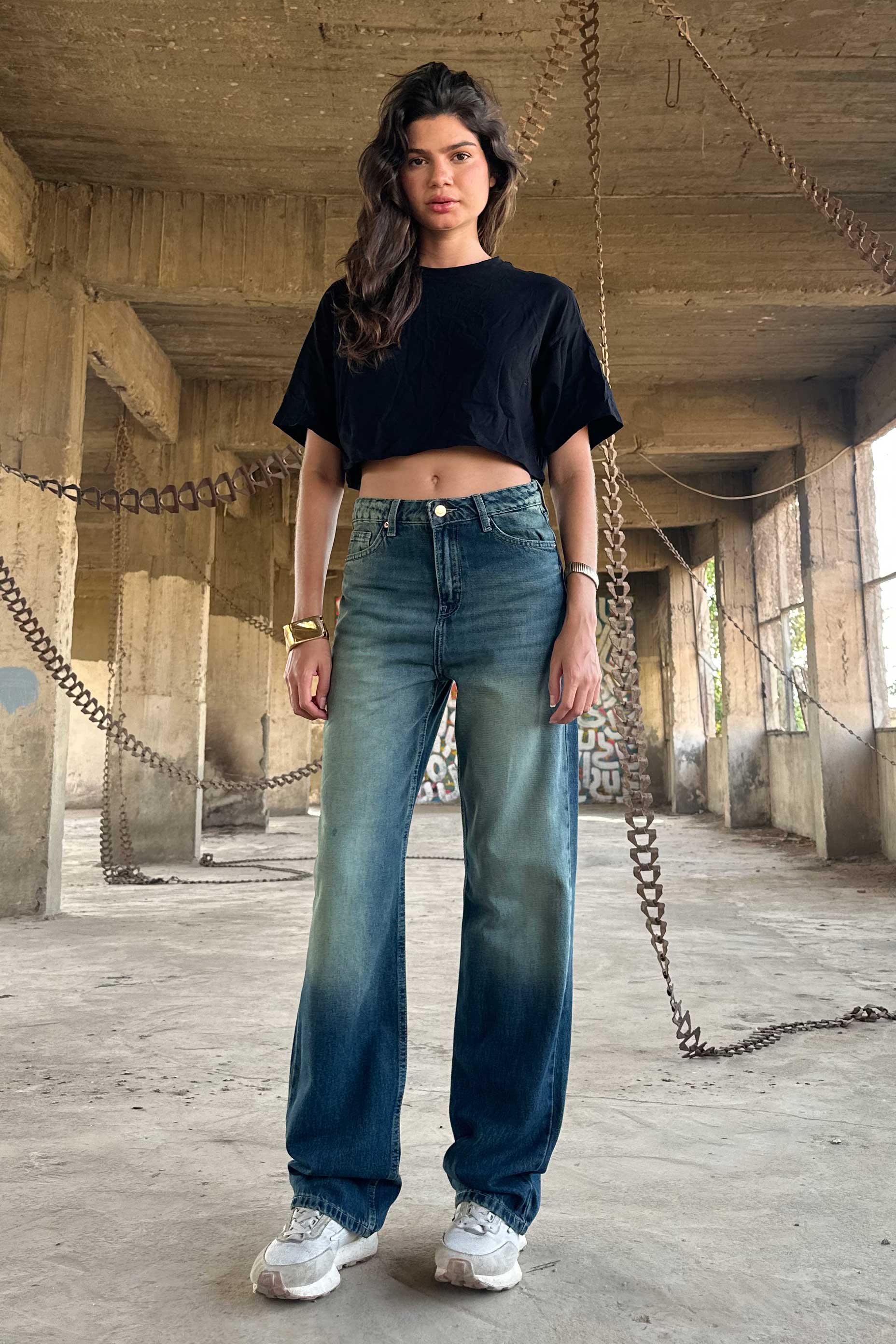Straight - High-Waist Medium Vintage Fade blue jeans straight CIZARO - Cizaro Jeans