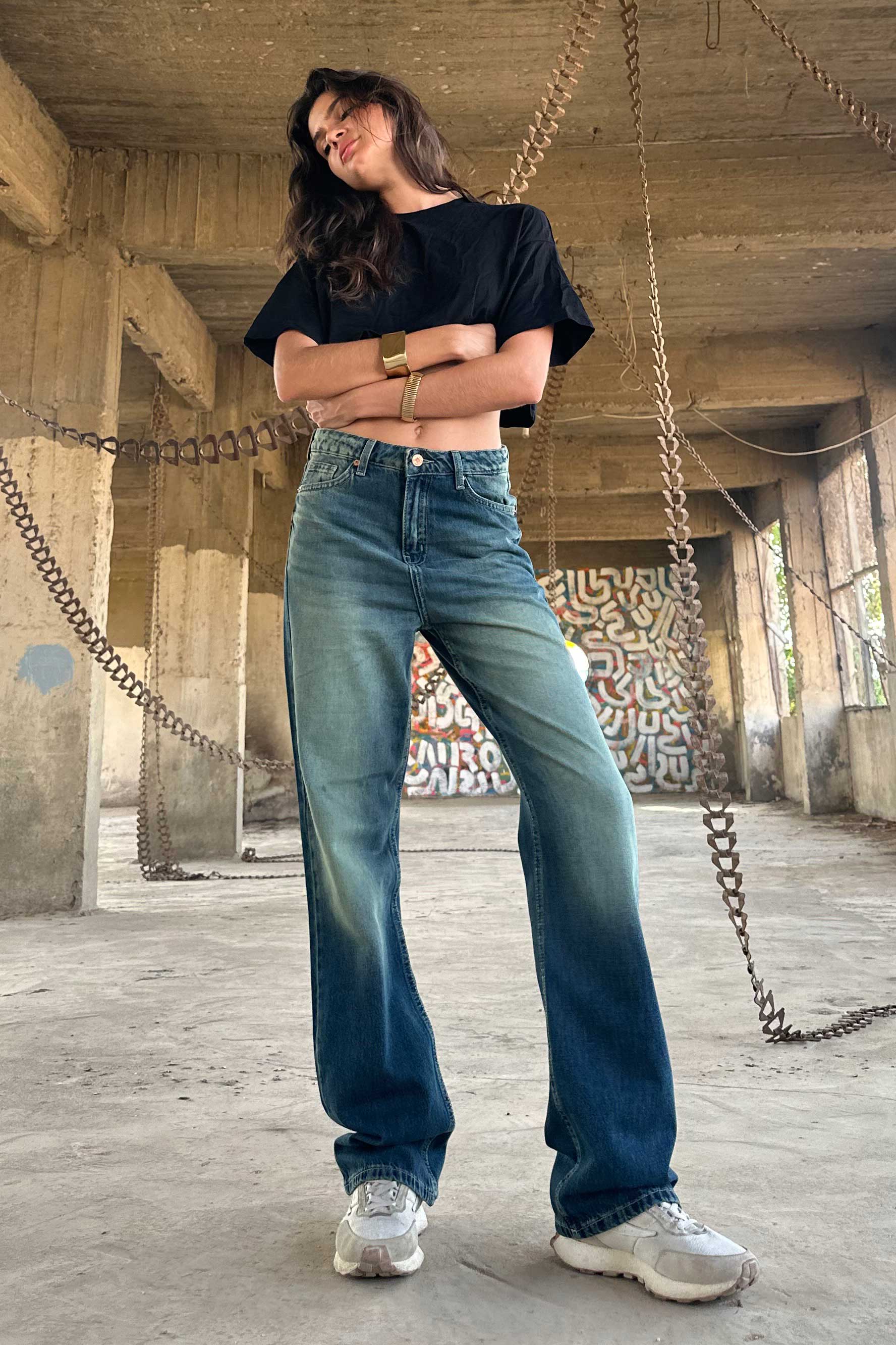 Straight - High-Waist Medium Vintage Fade blue jeans straight CIZARO - Cizaro Jeans