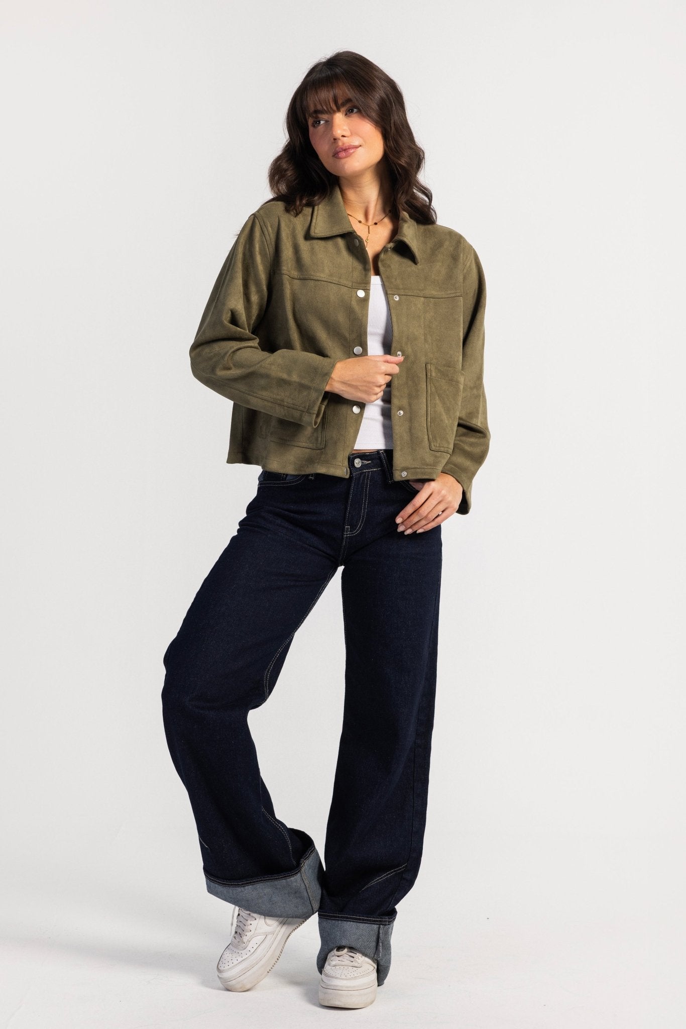 Suede Jacket – Olive jacket CIZARO - Cizaro Jeans