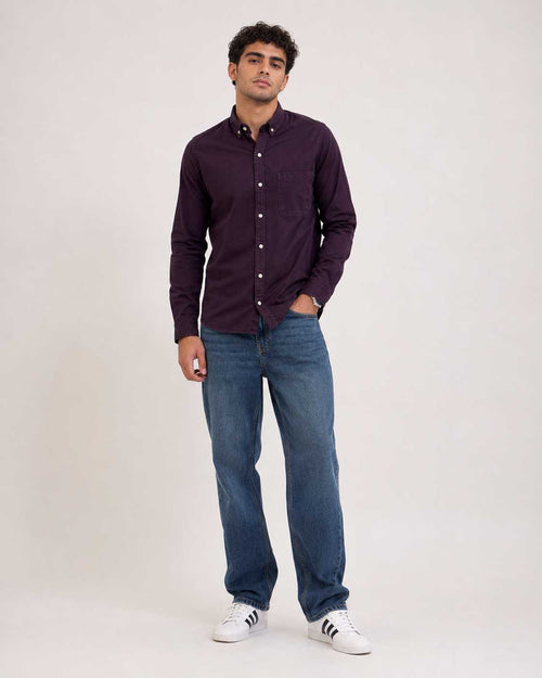 Regular Fit Denim Shirt – Burgundy