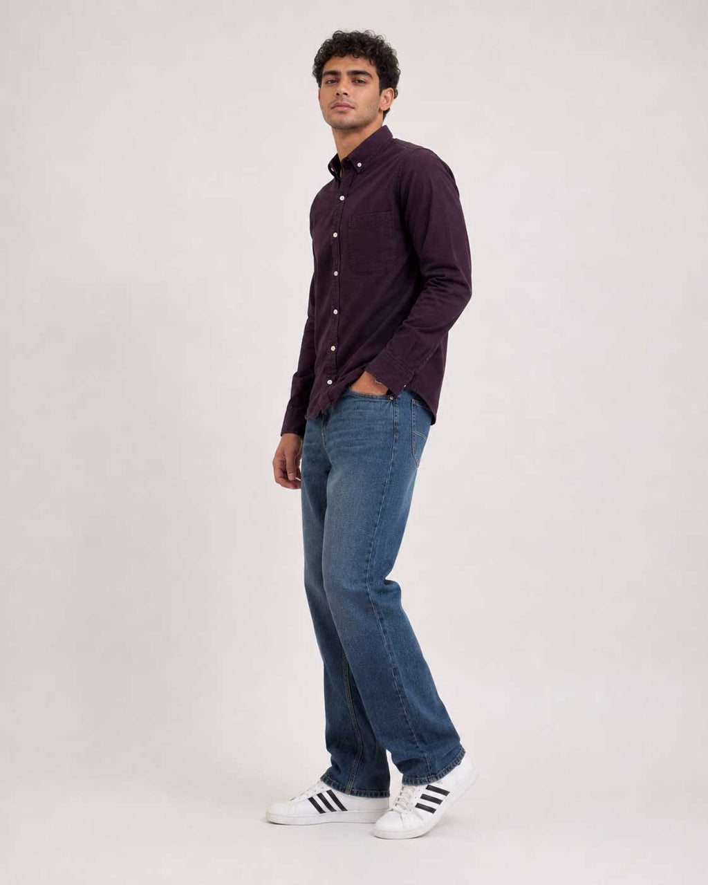 Regular Fit Denim Shirt – Burgundy