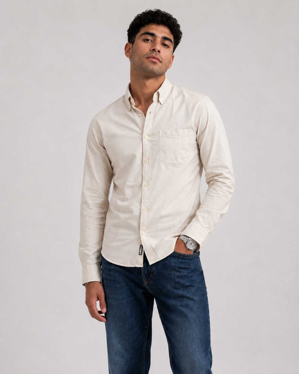 Regular Fit Denim Shirt – Beige