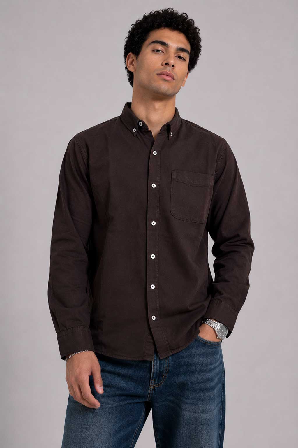 Regular Fit Denim Shirt – Brown