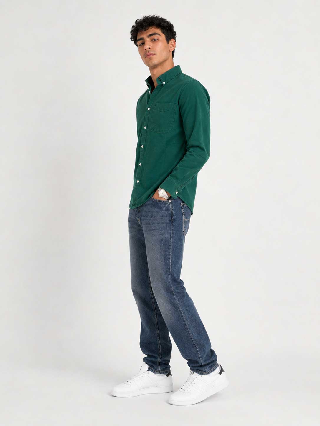 Regular Fit Denim Shirt Green