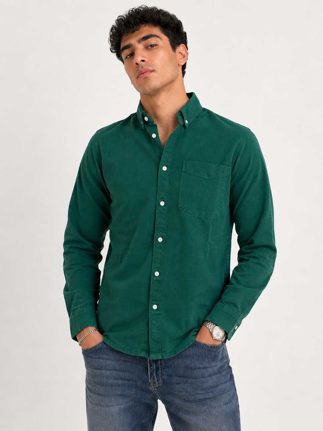 Regular Fit Denim Shirt Green