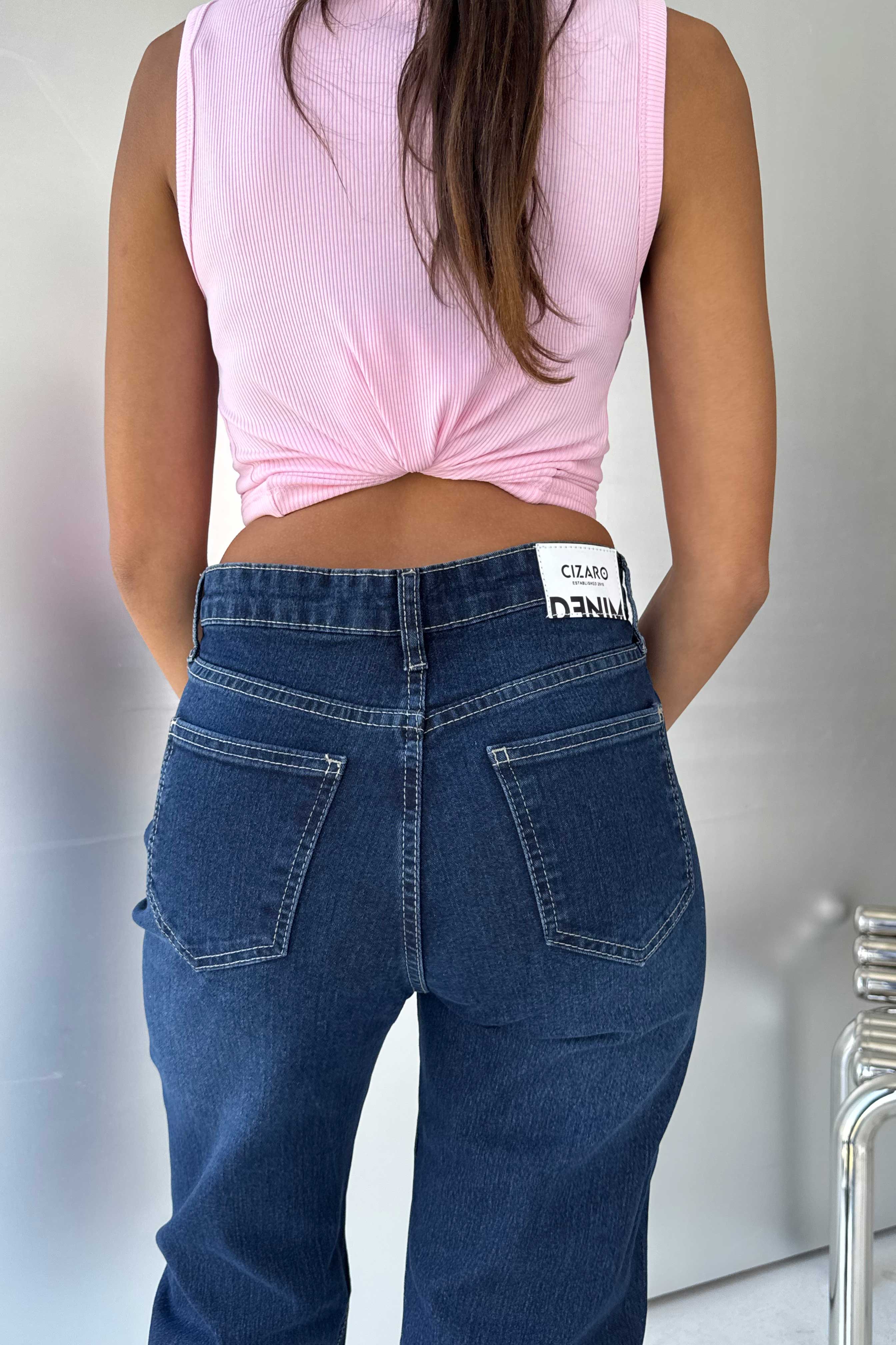 Straight High waist Deep wash Blue jeans