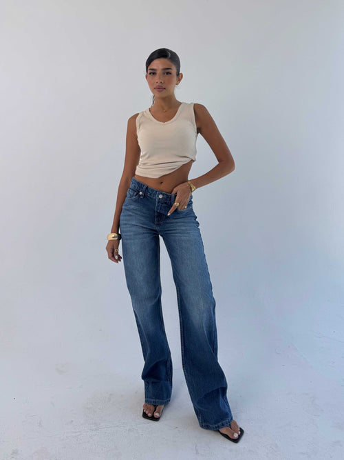Straight High waist ocean blue jeans Straight CIZARO - Cizaro Jeans