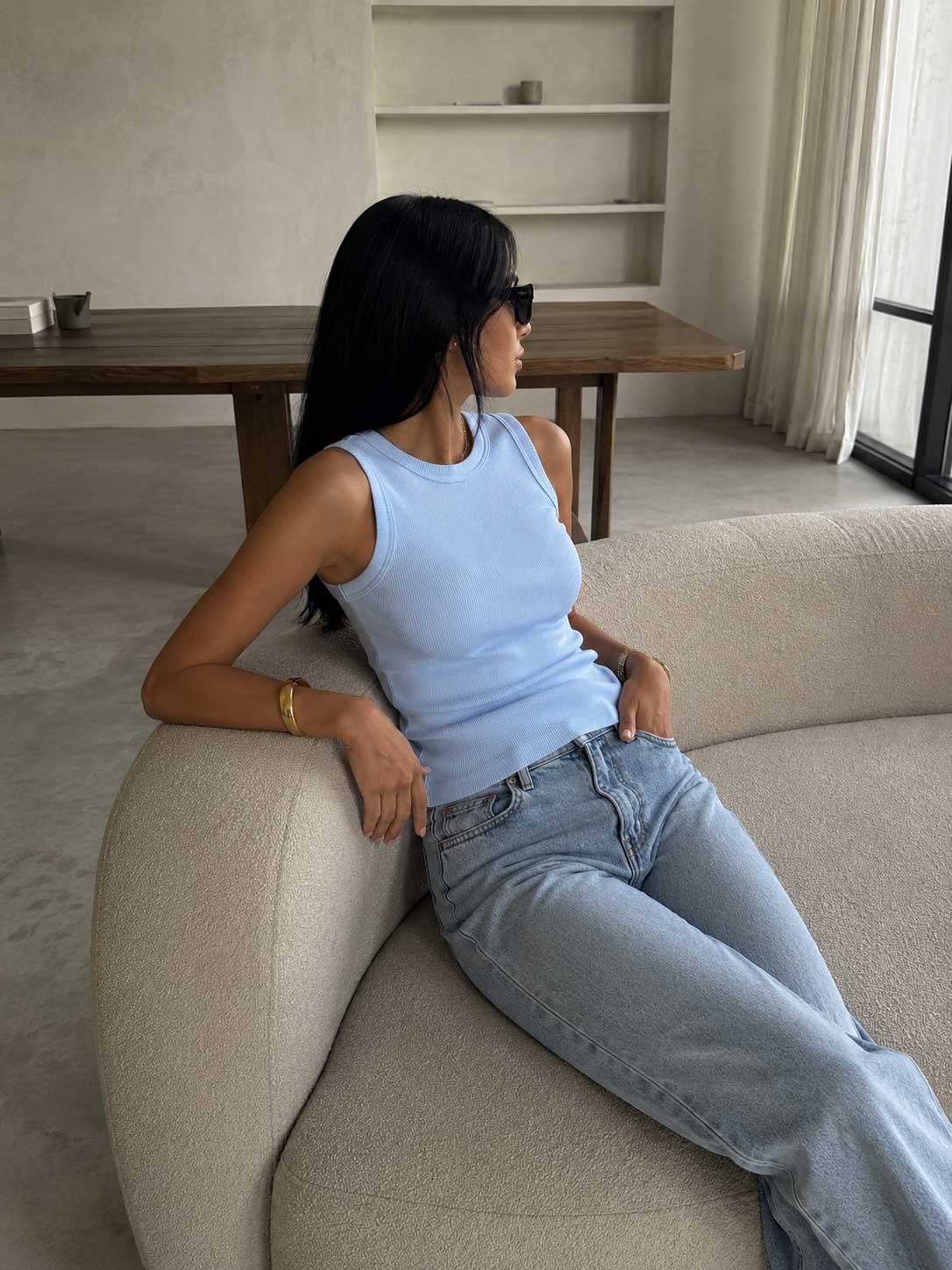 Ribbed Crew Neck Tank Top – Baby Blue