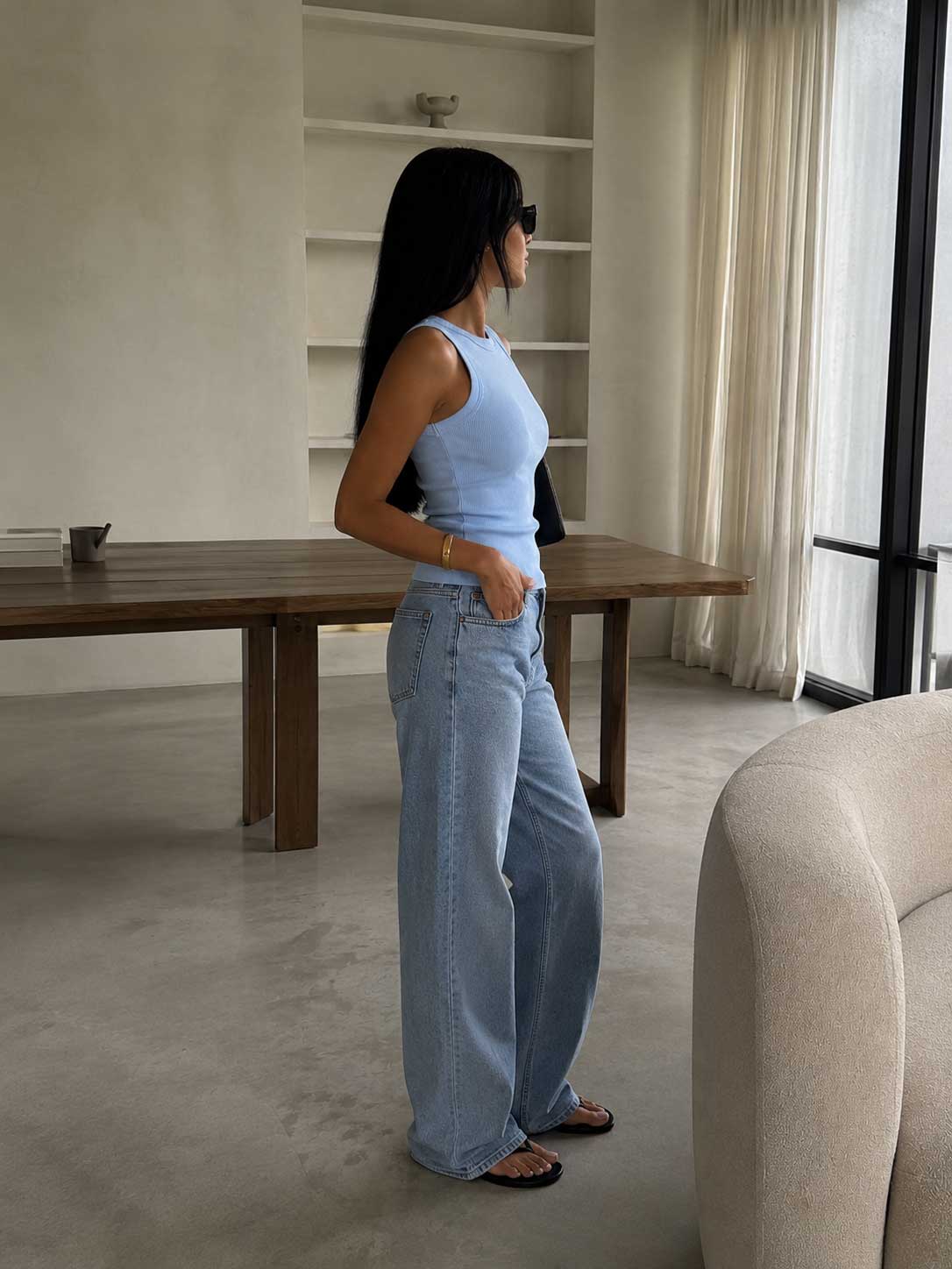 Ribbed Crew Neck Tank Top – Baby Blue