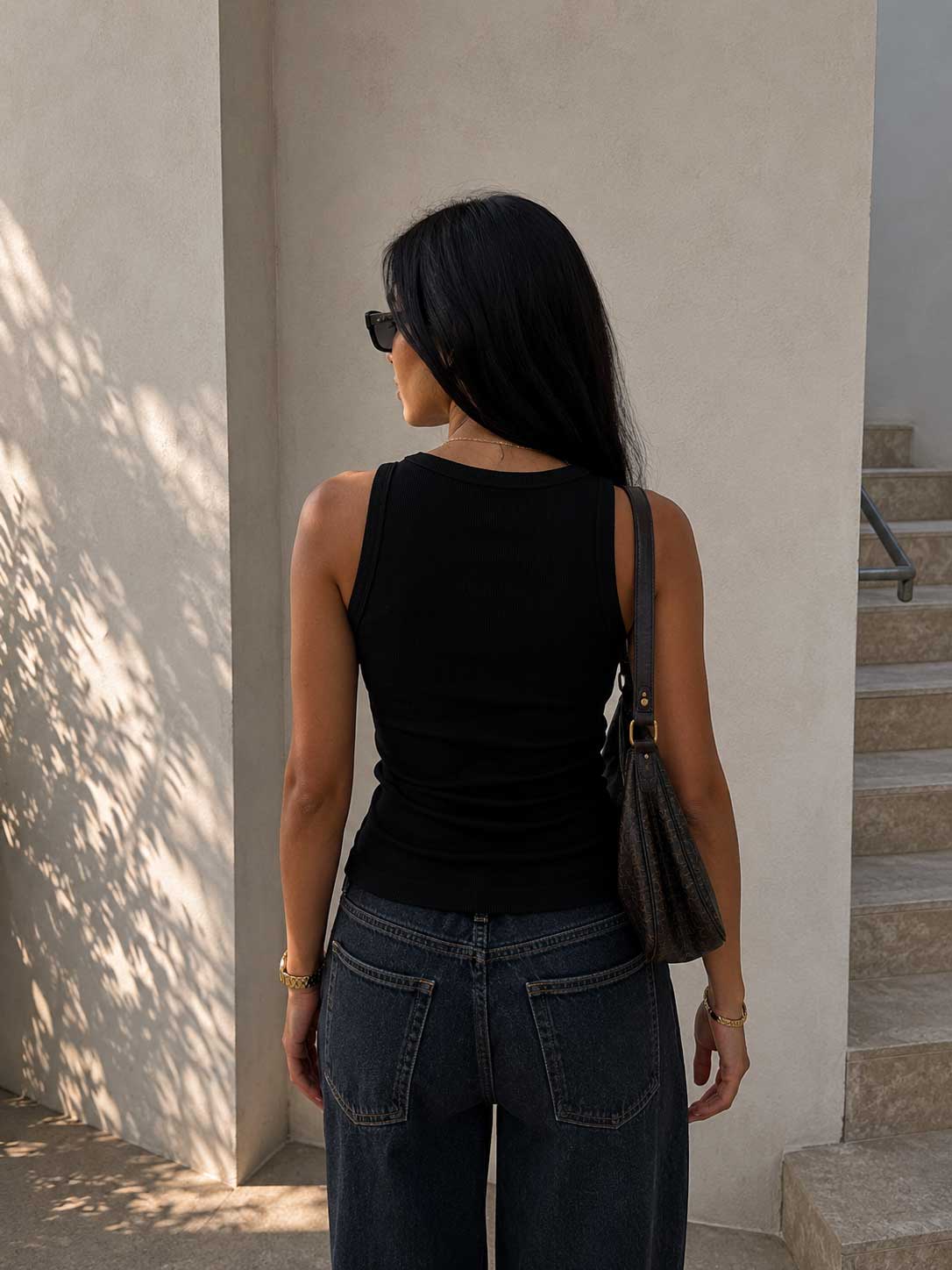 Ribbed Crew Neck Tank Top – Black Basic shirt CIZARO - Cizaro Jeans