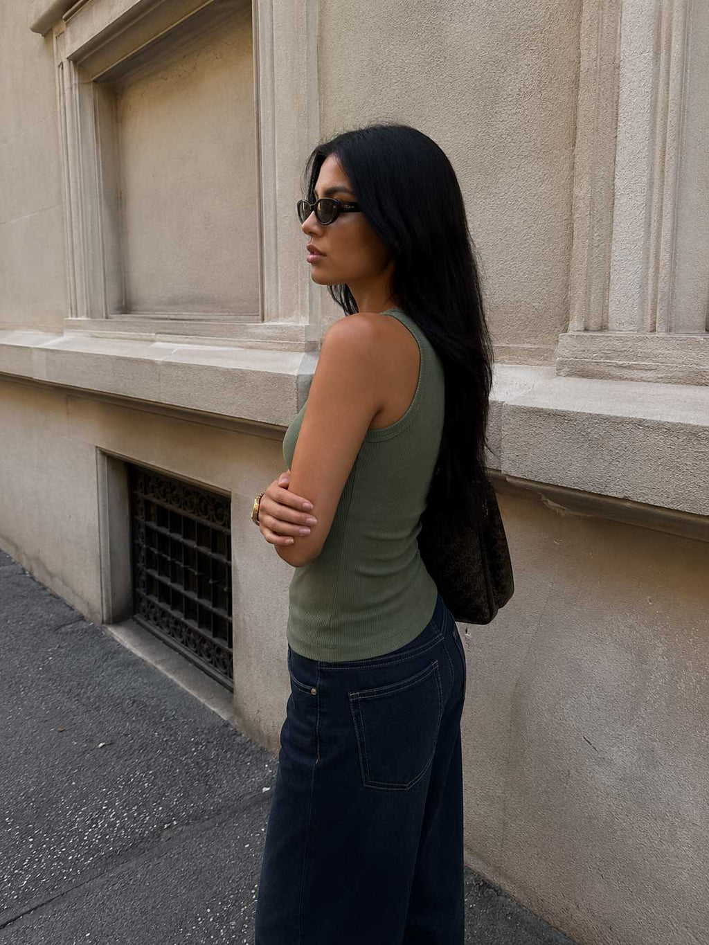 Ribbed Crew Neck Tank Top – Olive Basic shirt CIZARO - Cizaro Jeans
