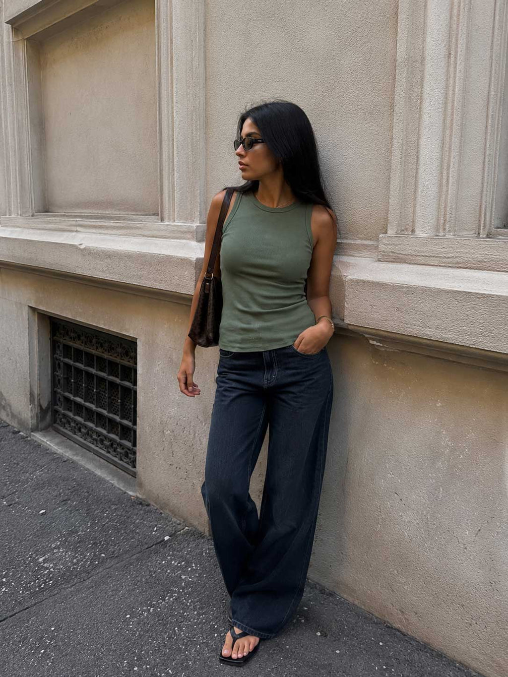 Ribbed Crew Neck Tank Top – Olive Basic shirt CIZARO - Cizaro Jeans
