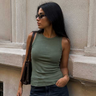Ribbed Crew Neck Tank Top – Olive