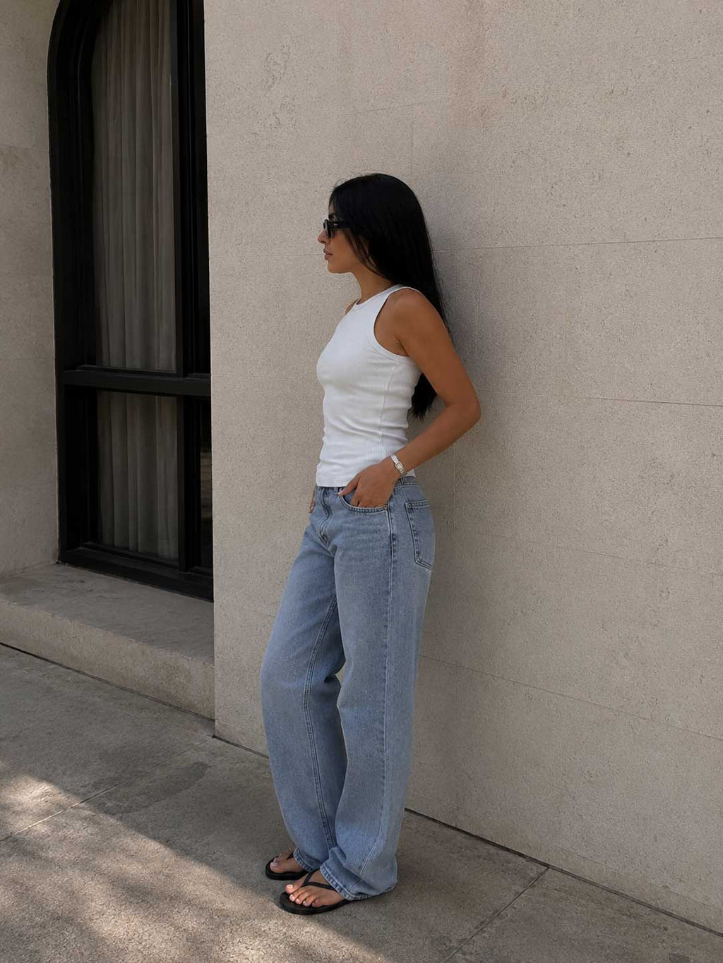 Ribbed Crew Neck Tank Top – White Basic shirt CIZARO - Cizaro Jeans