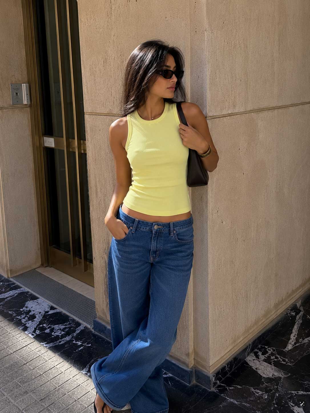 Ribbed Crew Neck Tank Top – Butter Yellow Basic shirt CIZARO - Cizaro Jeans