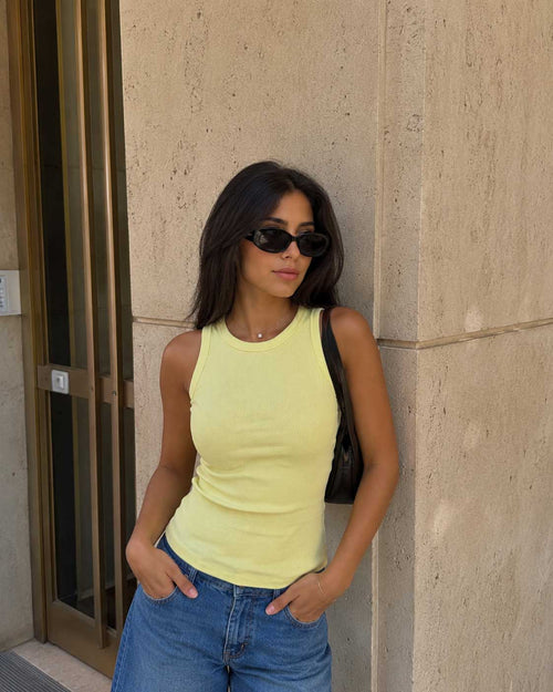Ribbed Crew Neck Tank Top – Butter Yellow Basic shirt CIZARO - Cizaro Jeans