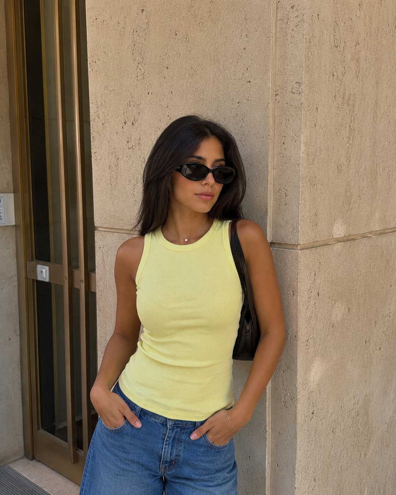Ribbed Crew Neck Tank Top – Butter Yellow Basic shirt CIZARO - Cizaro Jeans