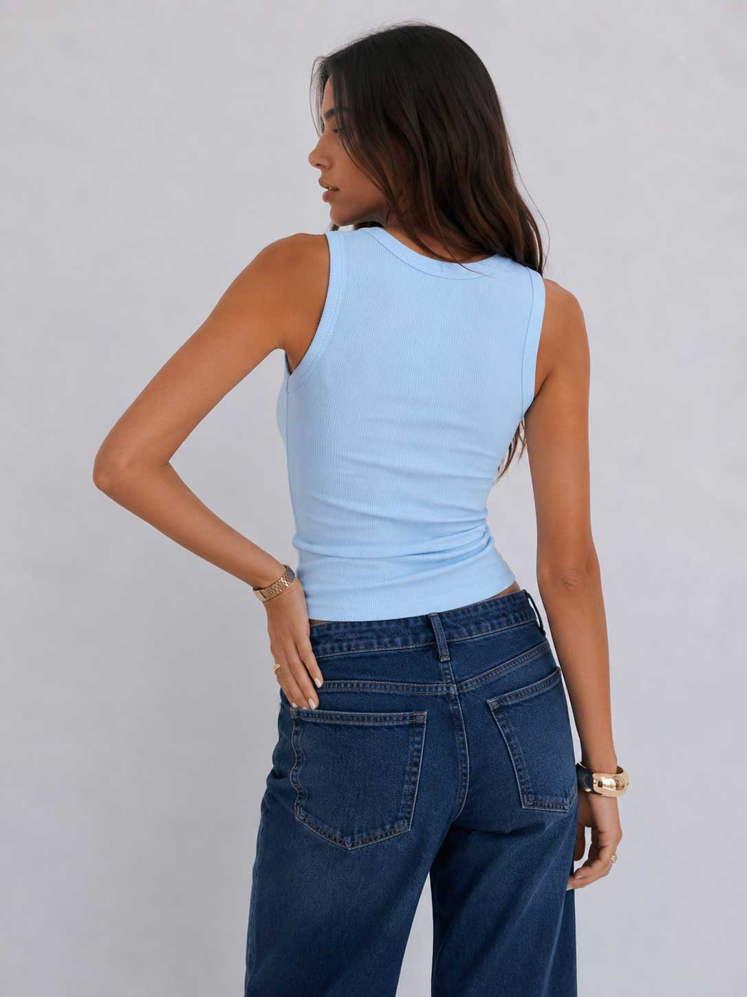 Ribbed V-Neck Tank Top – Baby Blue V-neck top CIZARO - Cizaro Jeans