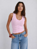 Ribbed V-neck Tank Top _ pink